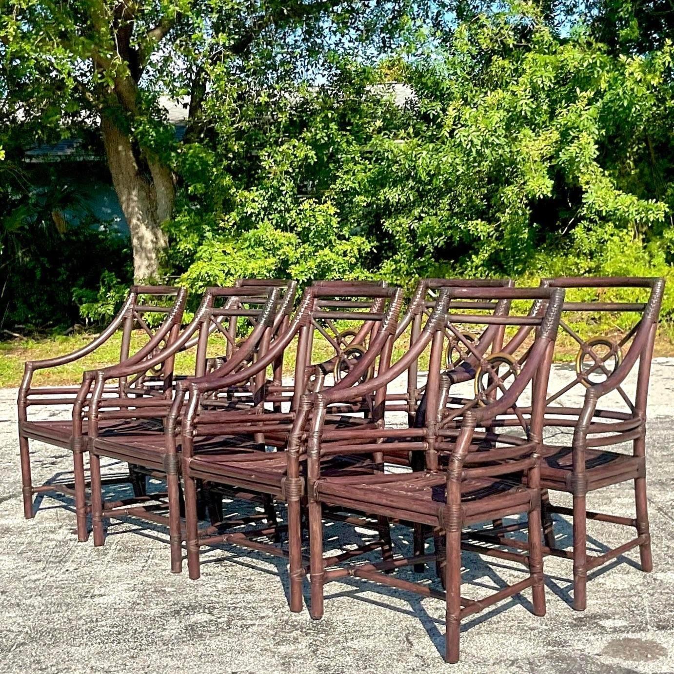 Vintage Coastal McGuire Target Back Dining Chairs - Set of 8 5