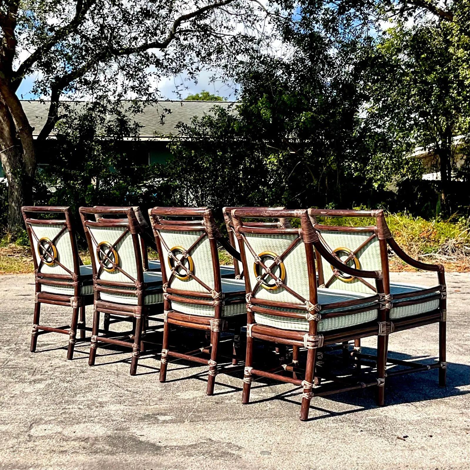 Vintage Coastal McGuire Target Back Dining Chairs, Set of 8 6
