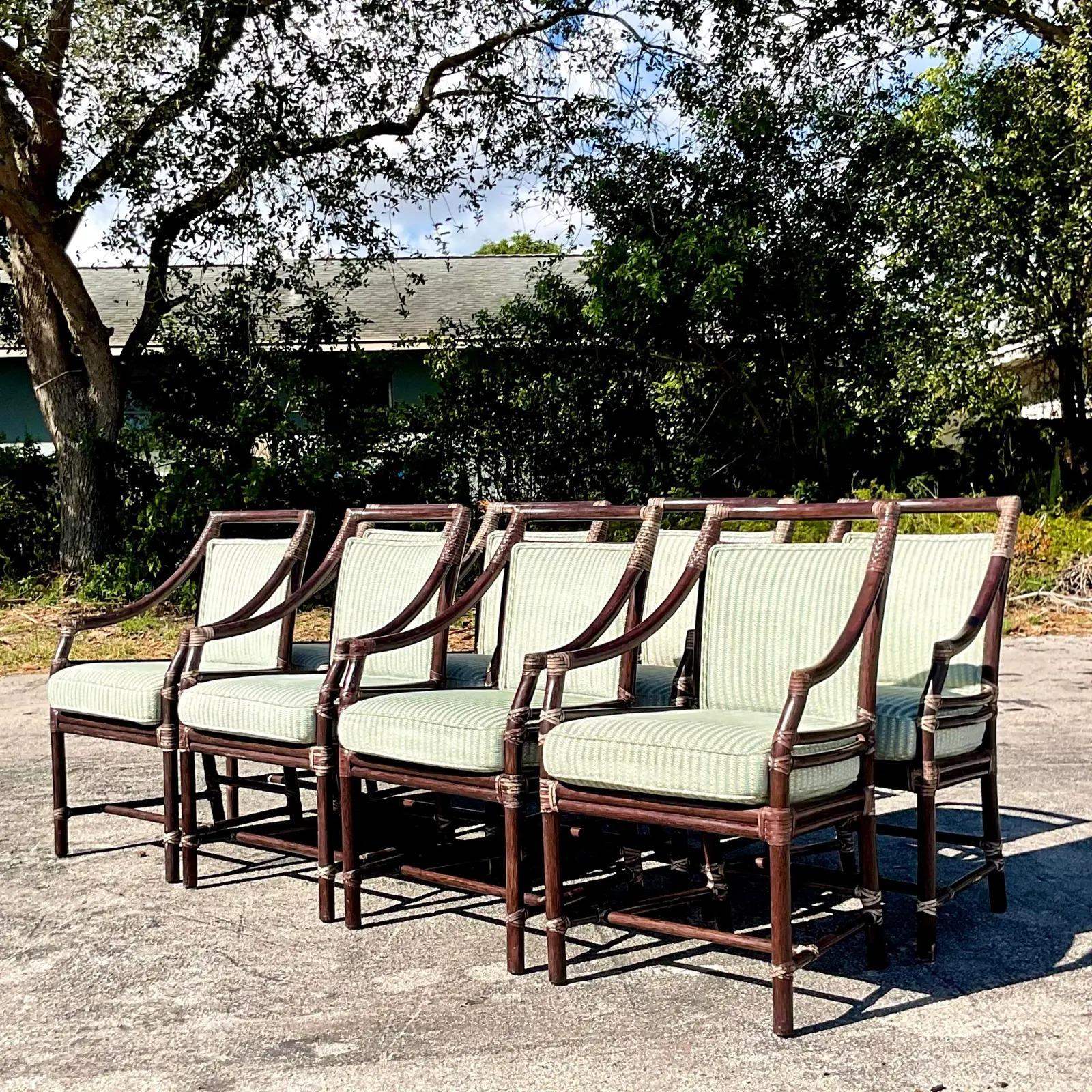 Philippine Vintage Coastal McGuire Target Back Dining Chairs, Set of 8