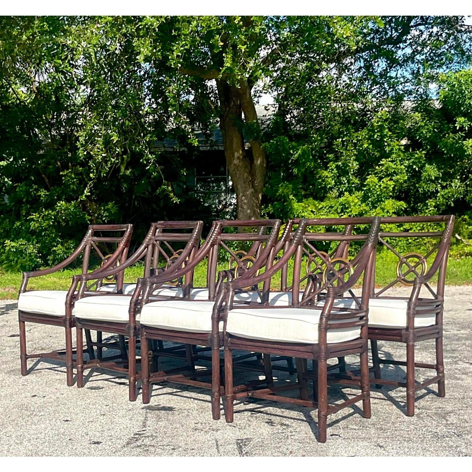 Philippine Vintage Coastal McGuire Target Back Dining Chairs - Set of 8