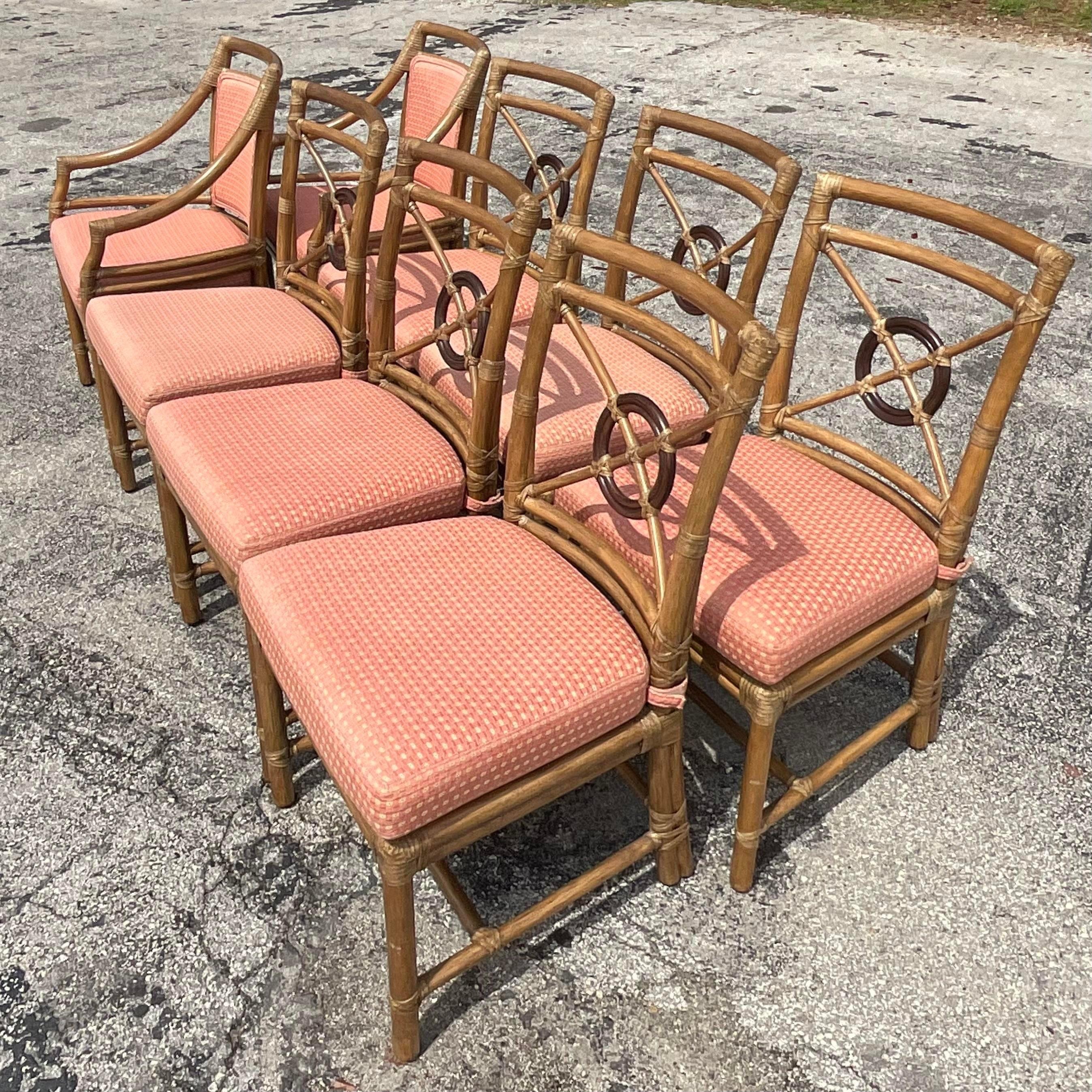 Philippine Vintage Coastal McGuire Target Back Dining Chairs- Set of 8