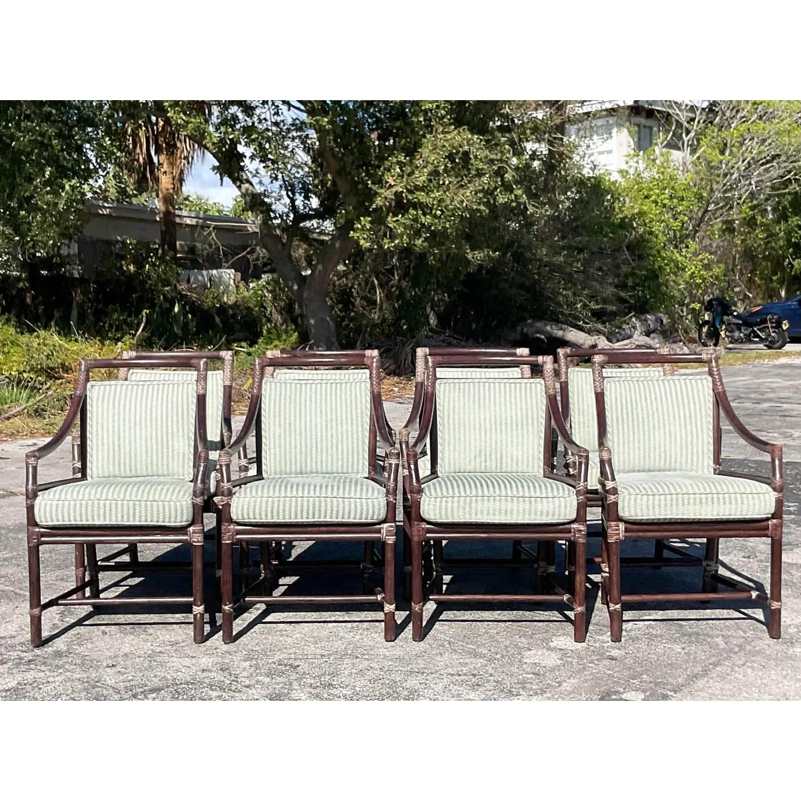20th Century Vintage Coastal McGuire Target Back Dining Chairs, Set of 8