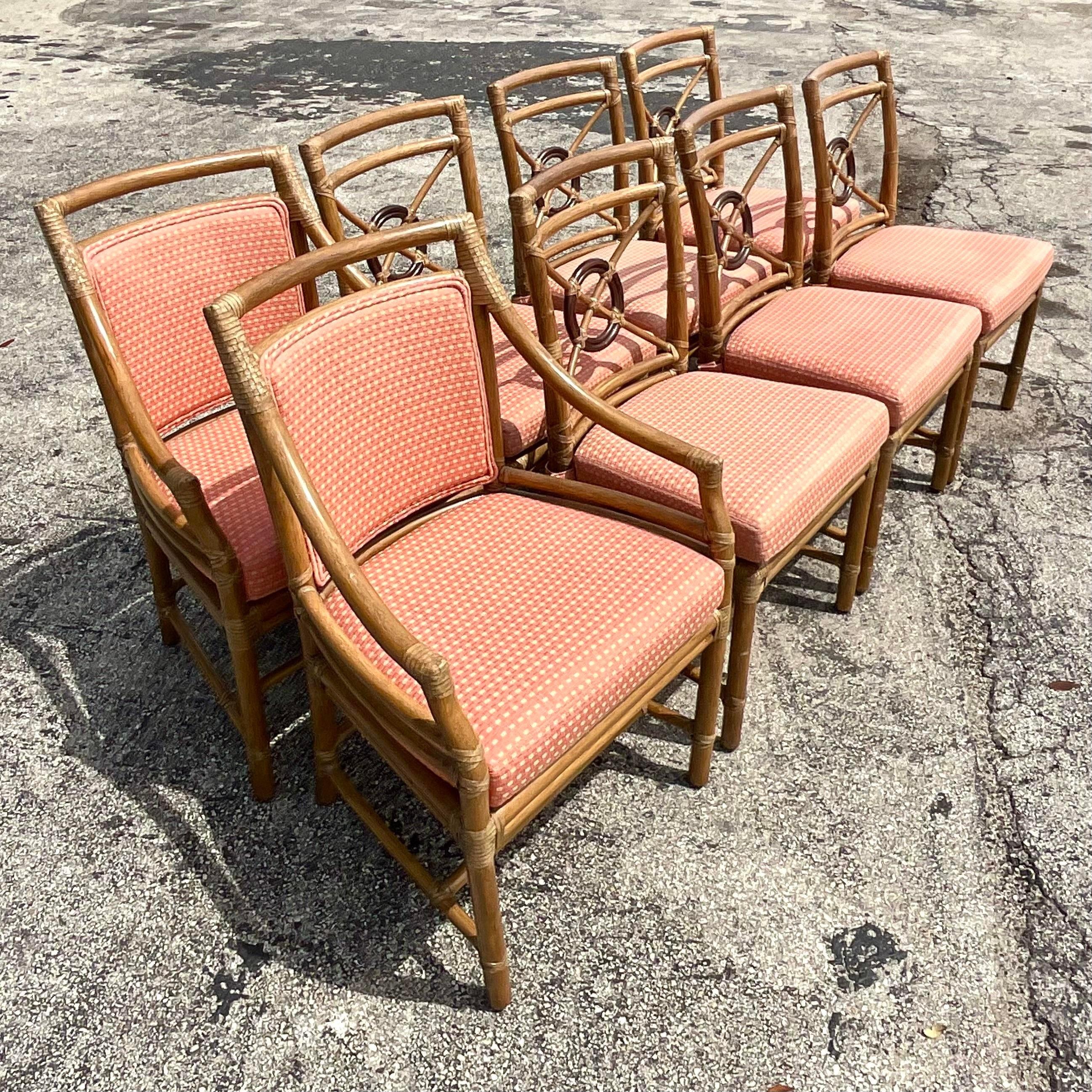 Vintage Coastal McGuire Target Back Dining Chairs- Set of 8 In Good Condition In west palm beach, FL