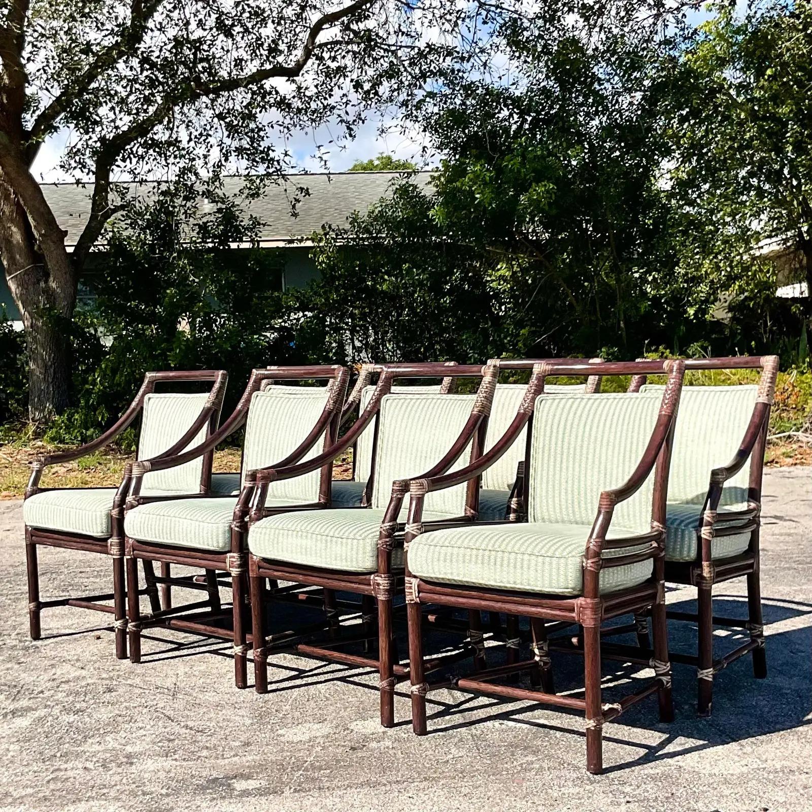 Rattan Vintage Coastal McGuire Target Back Dining Chairs, Set of 8