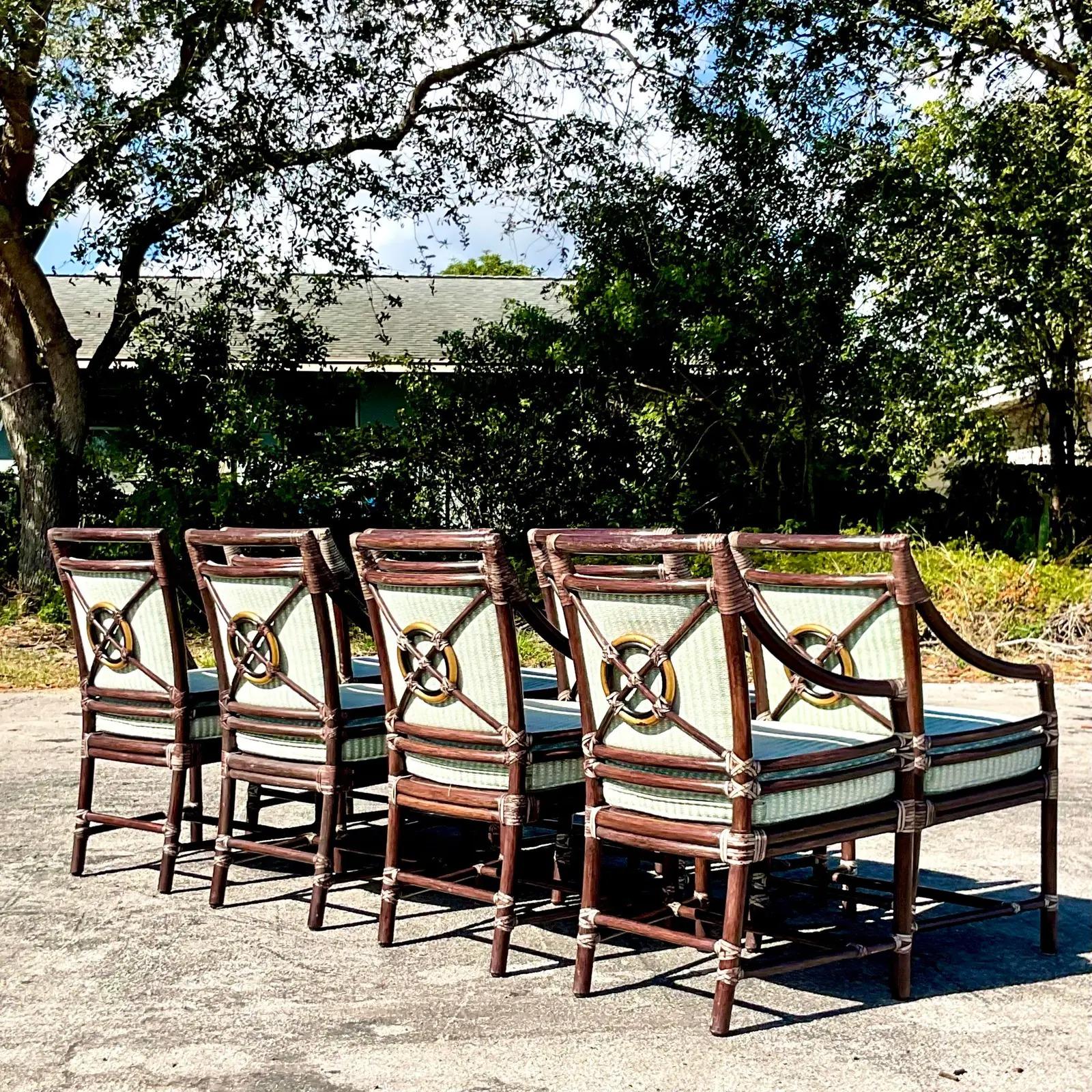 Vintage Coastal McGuire Target Back Dining Chairs, Set of 8 3