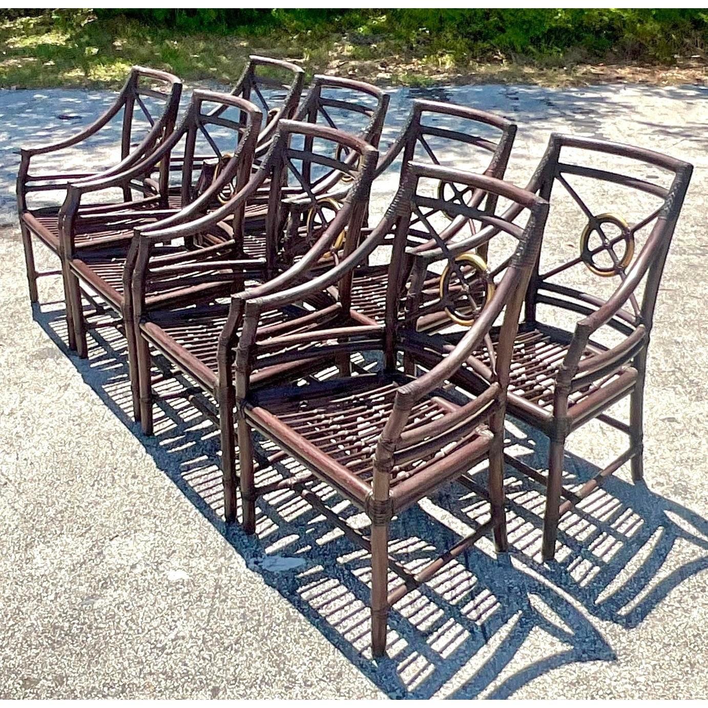 Vintage Coastal McGuire Target Back Dining Chairs - Set of 8 3
