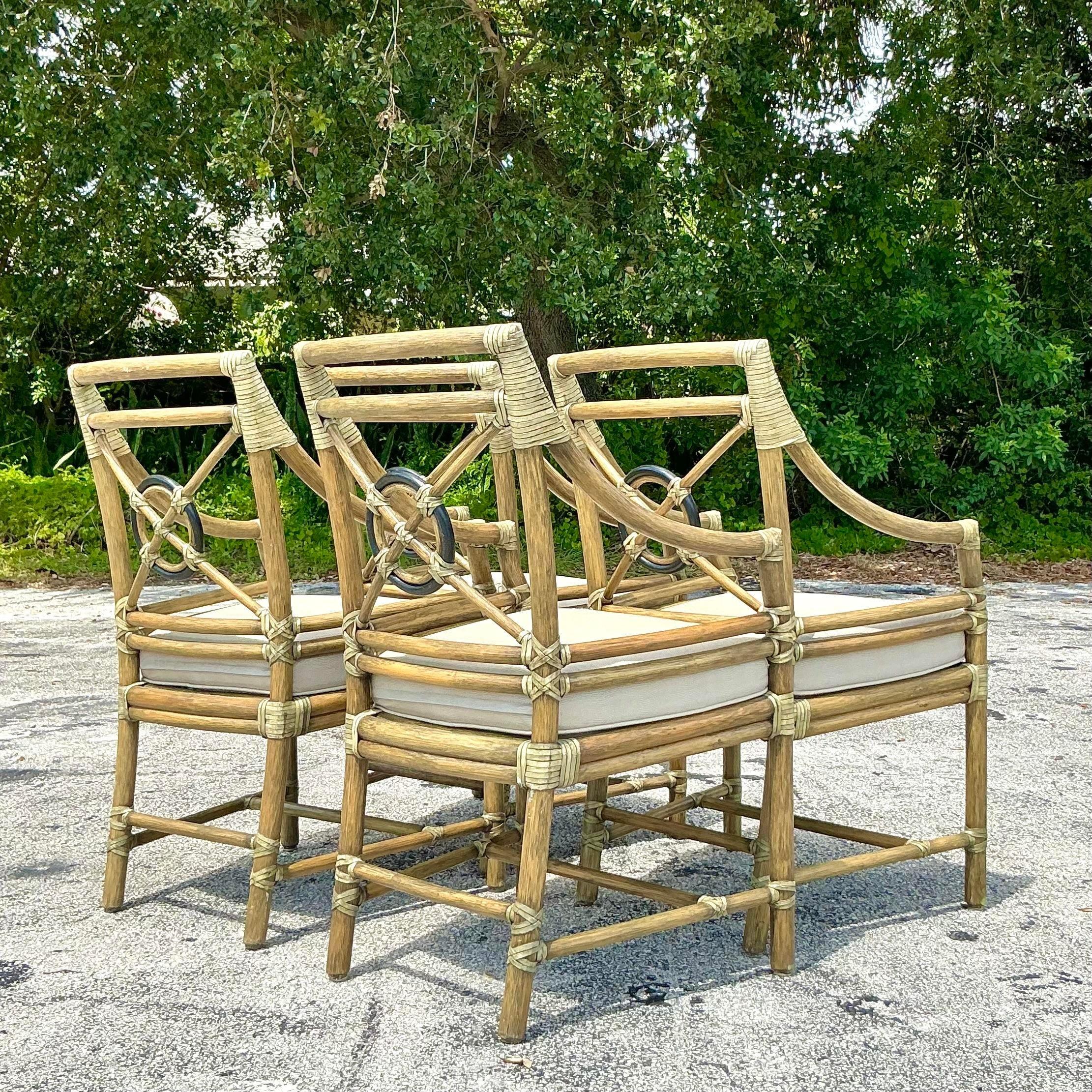 American Vintage Coastal McGuire Target Back Rattan Chairs - Set of 4