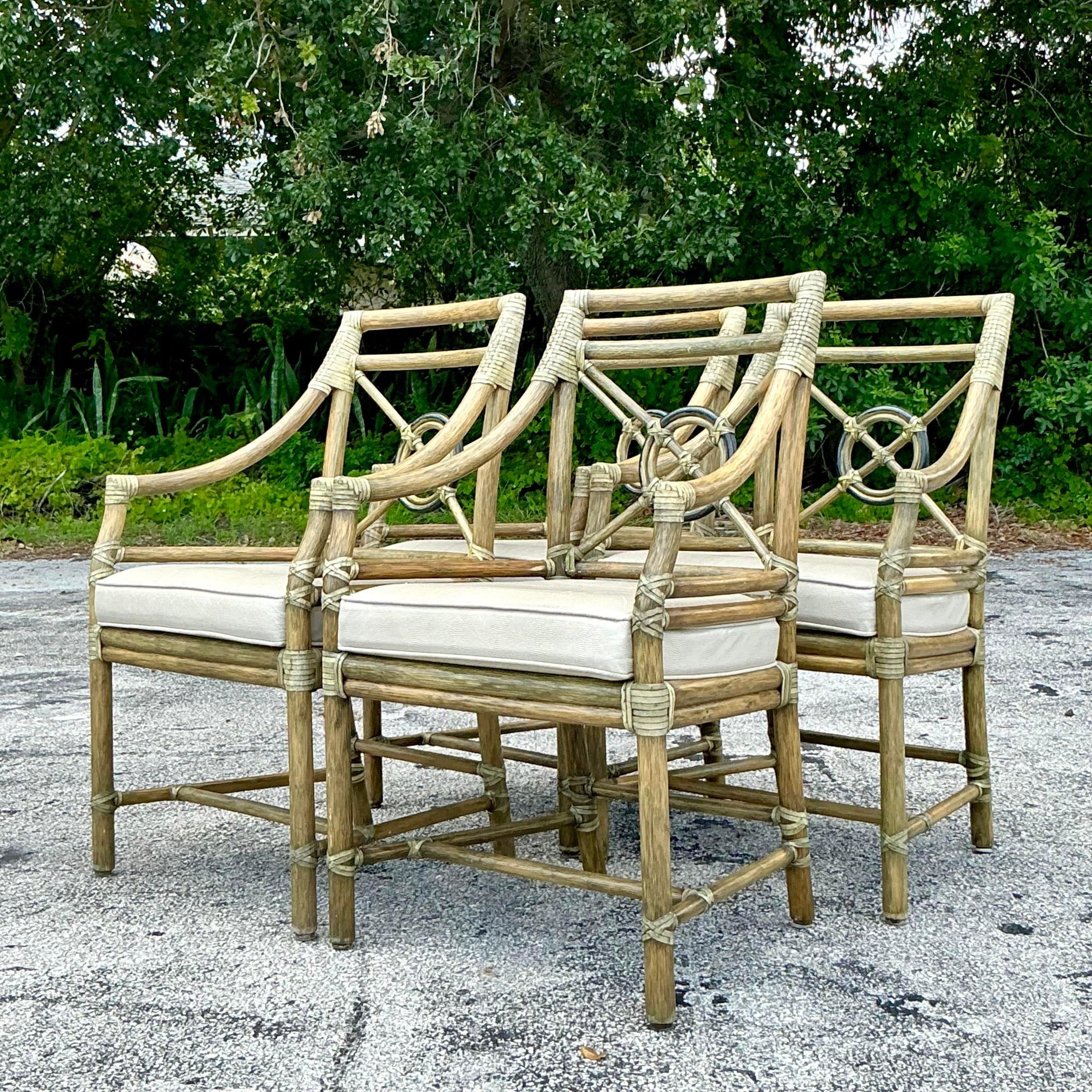 Vintage Coastal McGuire Target Back Rattan Chairs - Set of 4 1