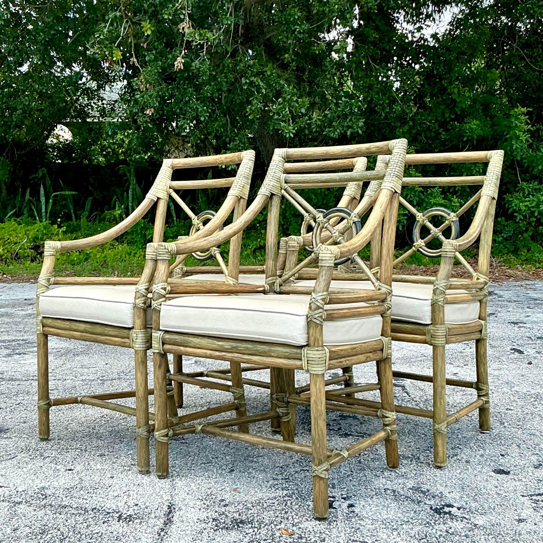 Vintage Coastal McGuire Target Back Rattan Chairs - Set of 4 2