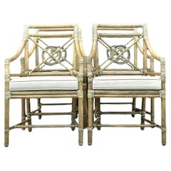 Vintage Coastal McGuire Target Back Rattan Chairs - Set of 4