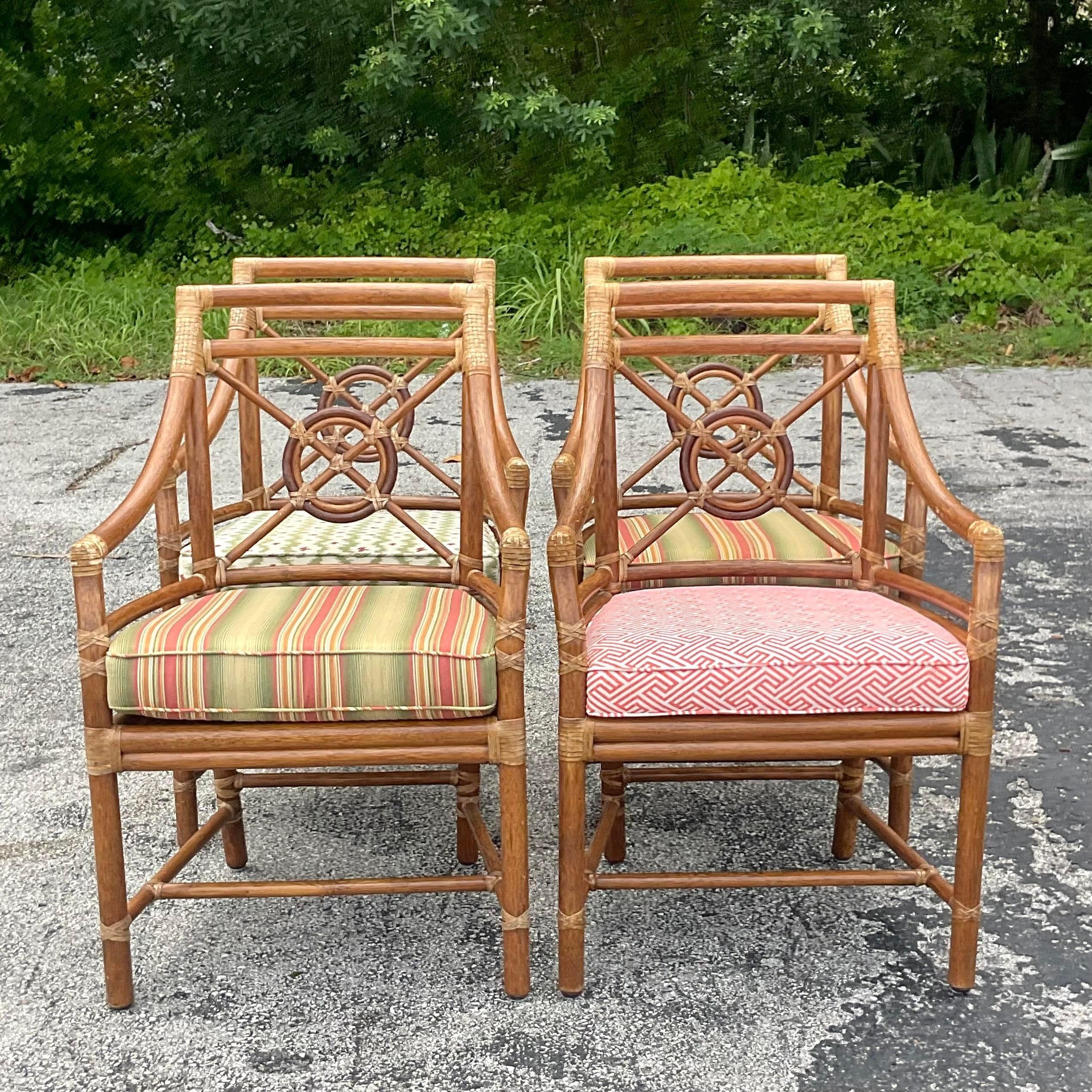 Vintage Coastal McGuire Target Back Rattan Dining Chairs - Set of 4 2