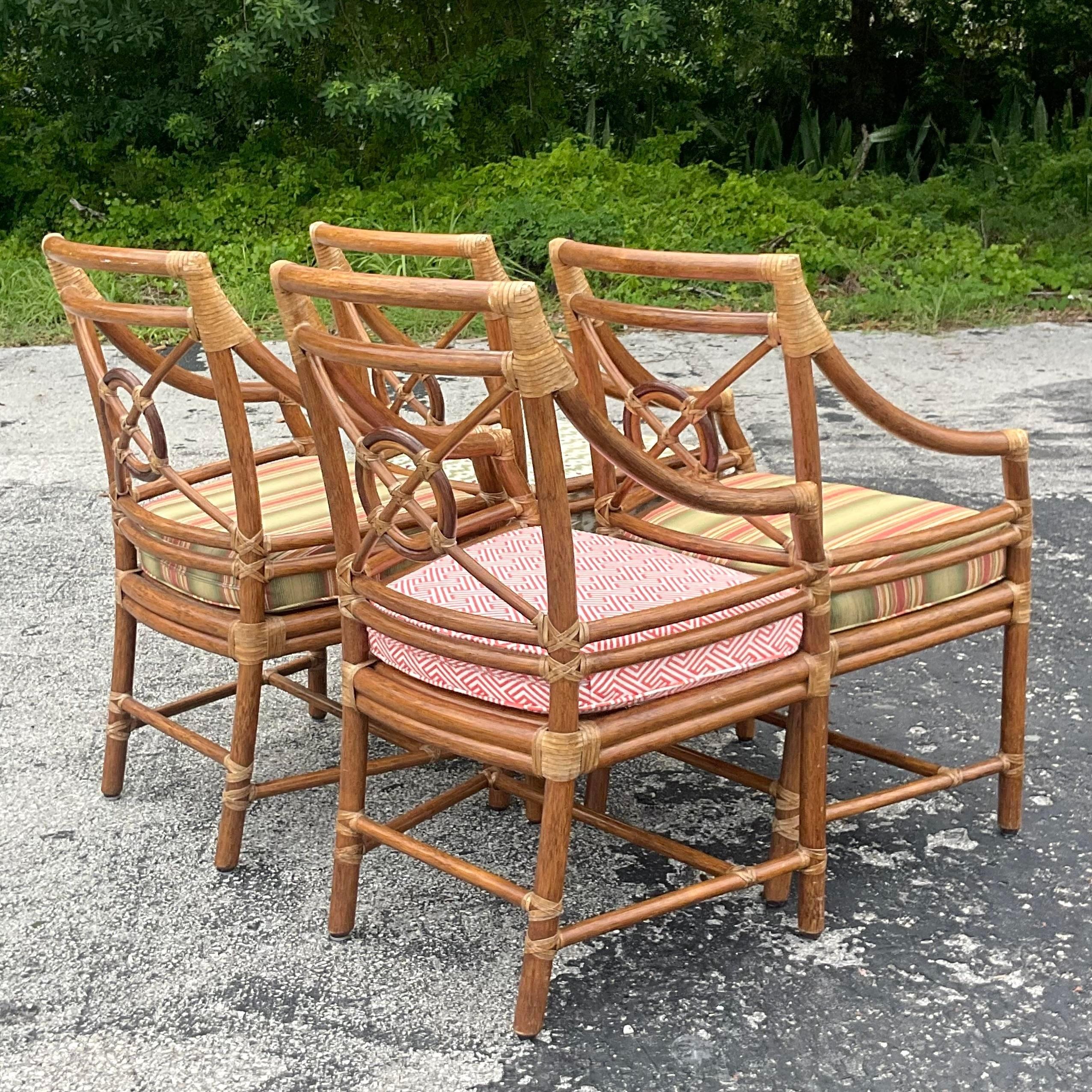 Vintage Coastal McGuire Target Back Rattan Dining Chairs - Set of 4 3
