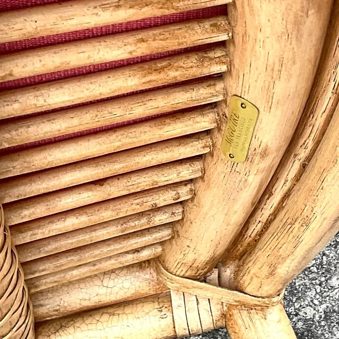 Vintage-Esszimmerstühle aus Rattan mit Untersetzerrückenlehne von McGuire – 4er-Set im Zustand „Gut“ im Angebot in west palm beach, FL