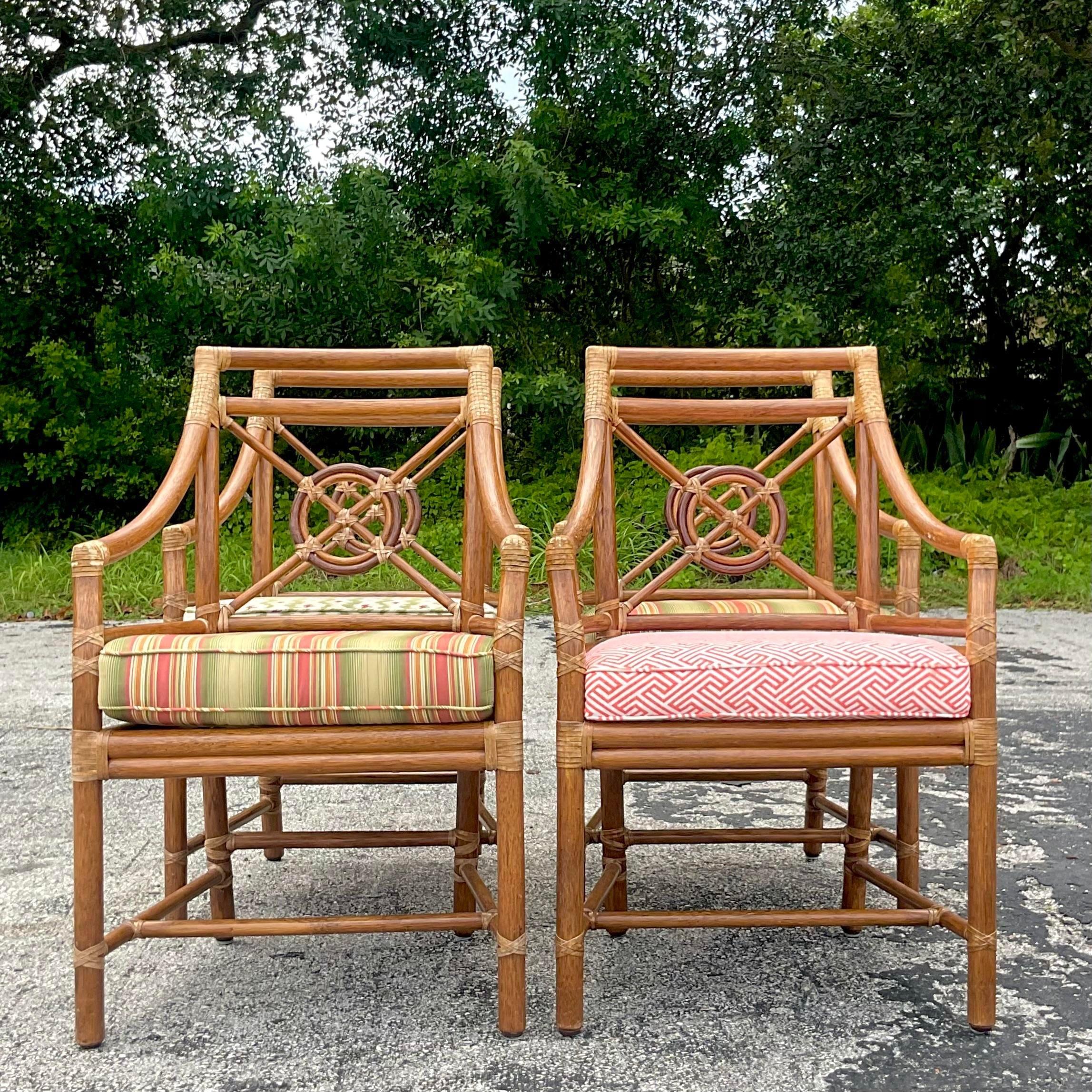 Upholstery Vintage Coastal McGuire Target Back Rattan Dining Chairs - Set of 4