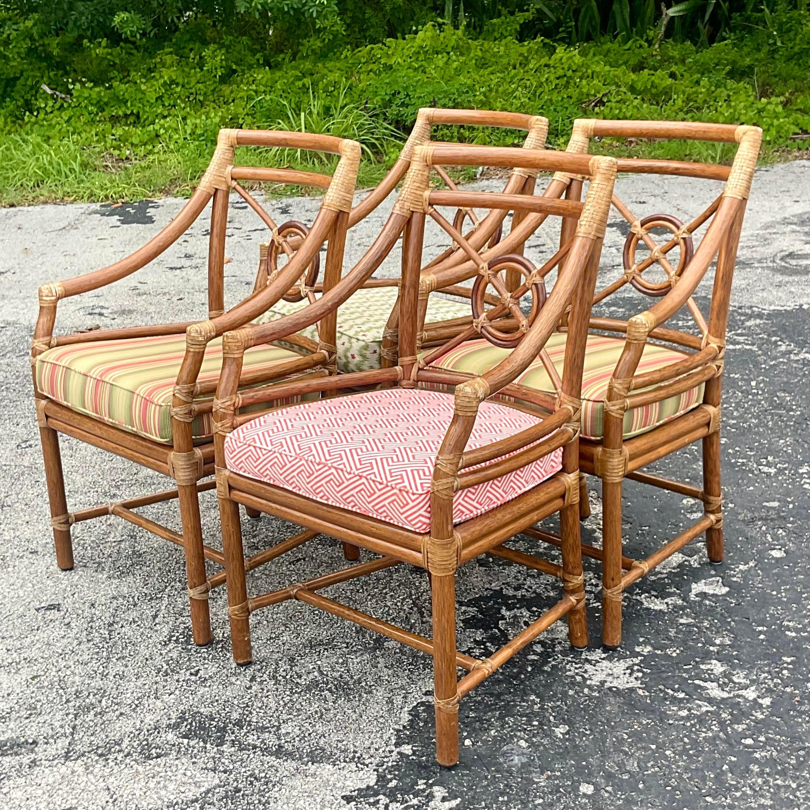 Vintage Coastal McGuire Target Back Rattan Dining Chairs - Set of 4 1