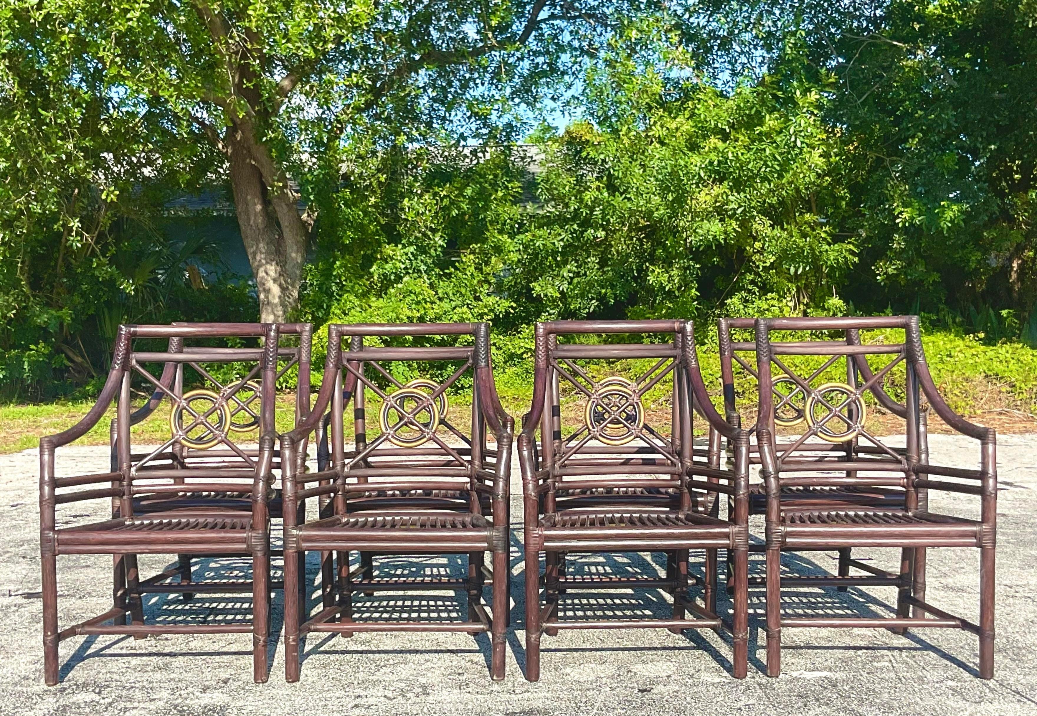 Vintage Coastal McGuire Target Back Rattan Dining Chairs - Set of 8 4