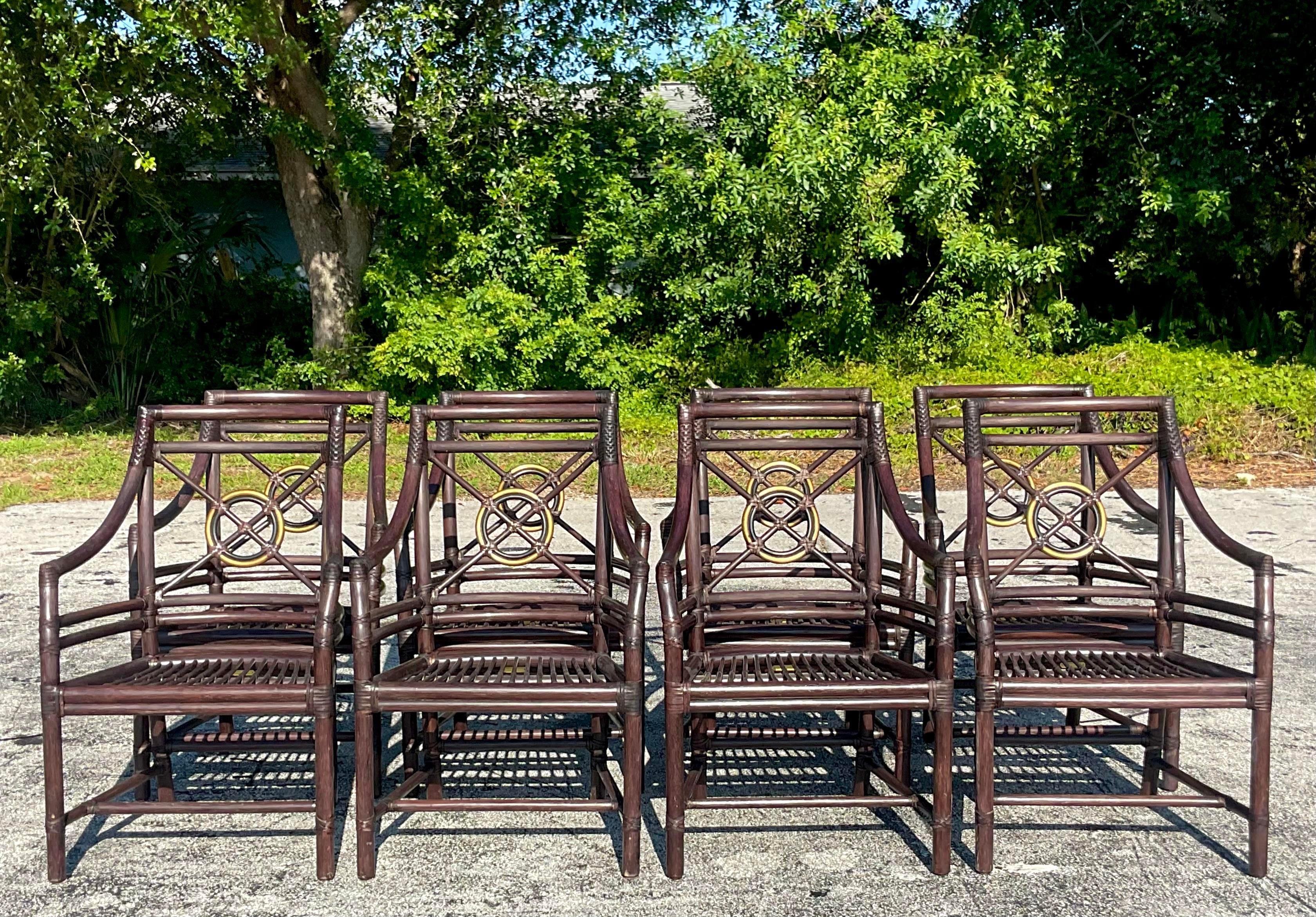 Vintage Coastal McGuire Target Back Rattan Dining Chairs - Set of 8 5