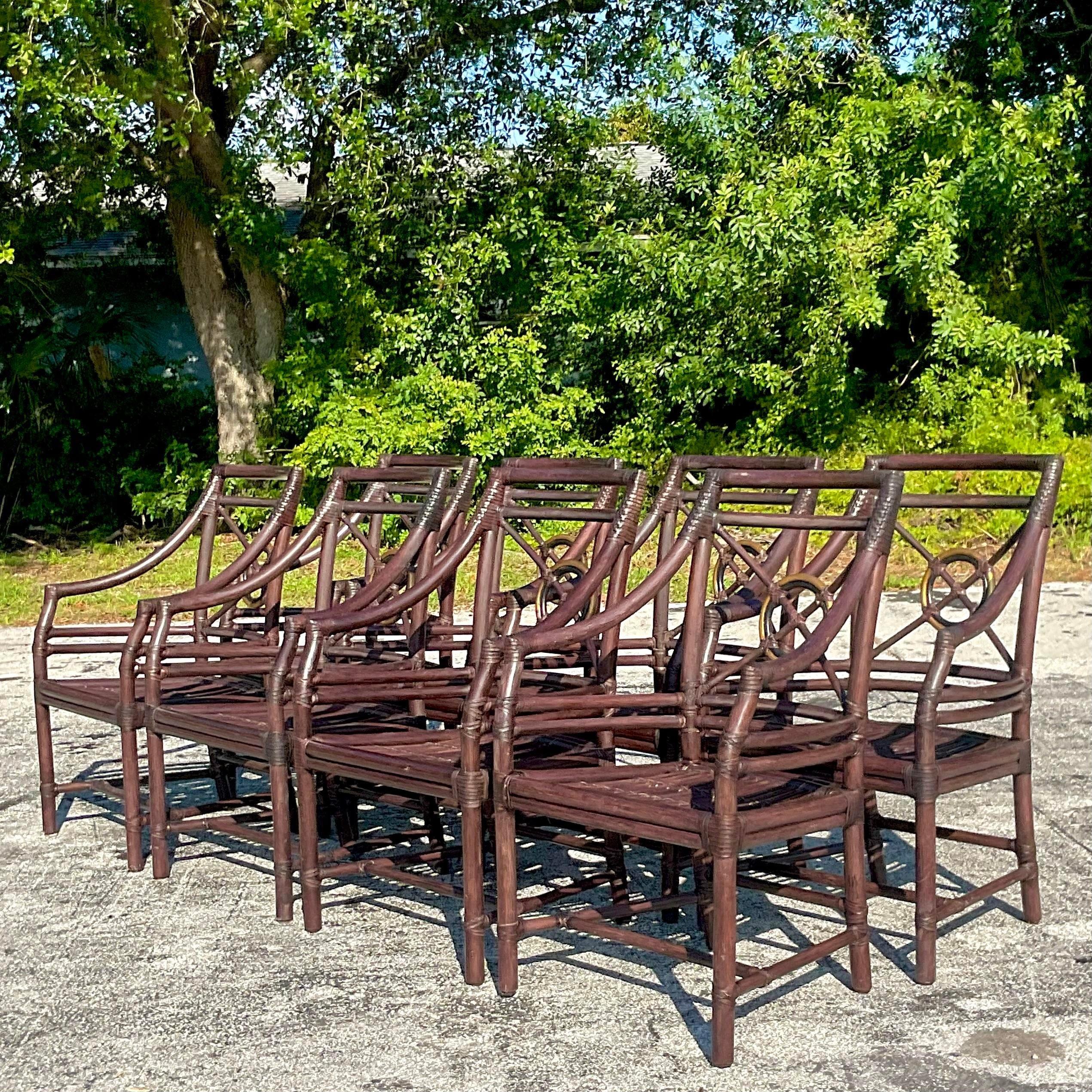 Vintage Coastal McGuire Target Back Rattan Dining Chairs - Set of 8 6