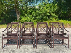 Vintage Coastal McGuire Target Back Rattan Dining Chairs - Set of 8