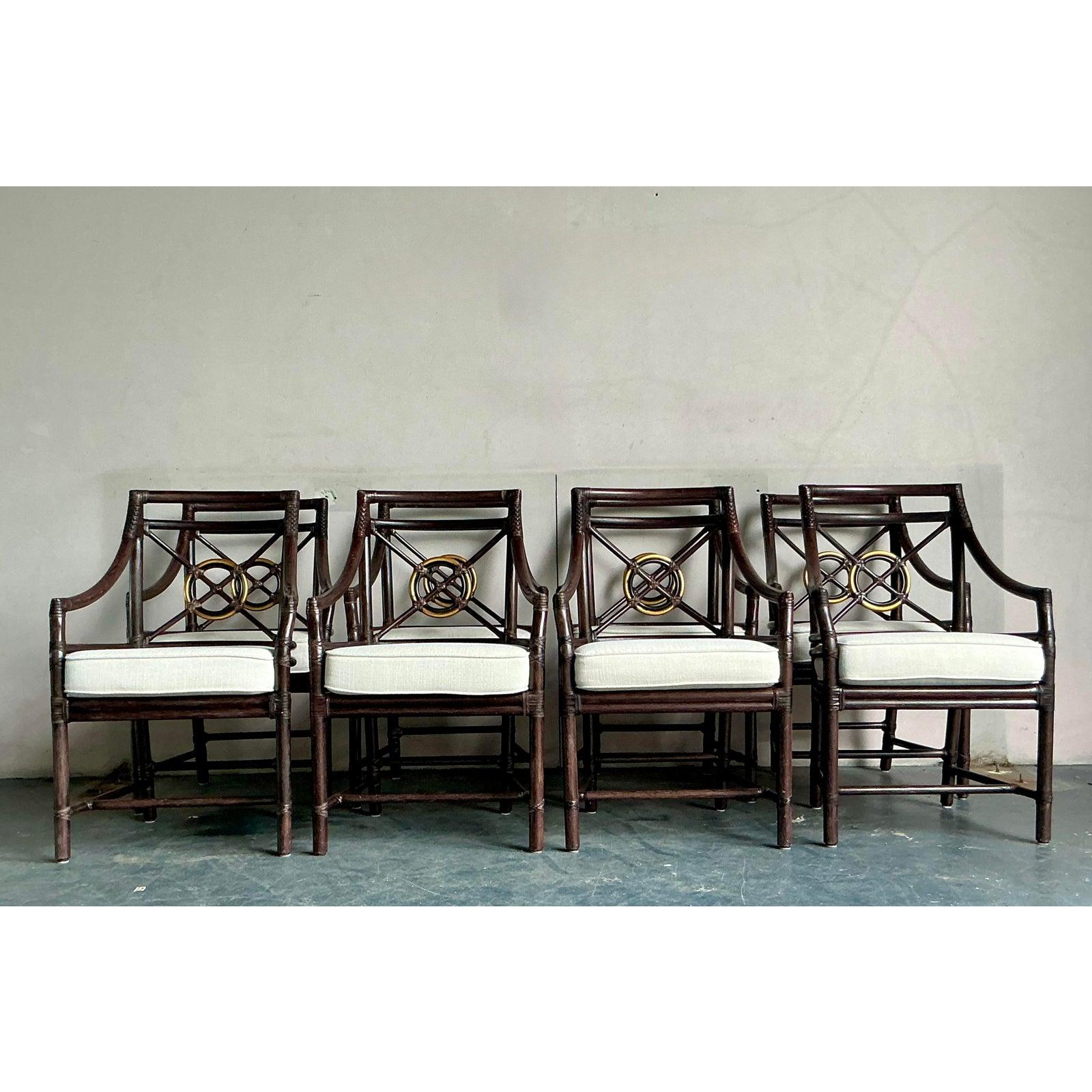 Americano Sedie da pranzo in rattan con schienale a bersaglio McGuire Vintage By - Set di 8 sedie in vendita