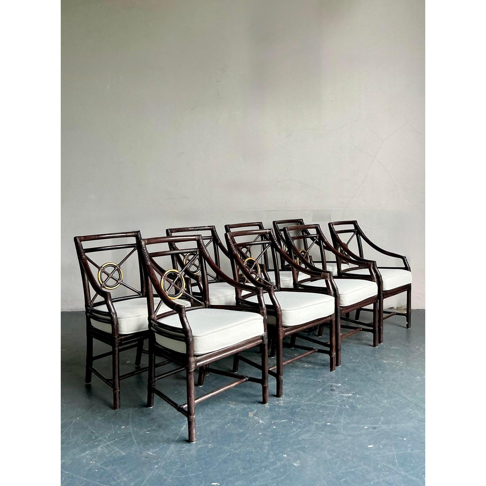 Sedie da pranzo in rattan con schienale a bersaglio McGuire Vintage By - Set di 8 sedie In condizioni buone in vendita a West Palm Beach, FL