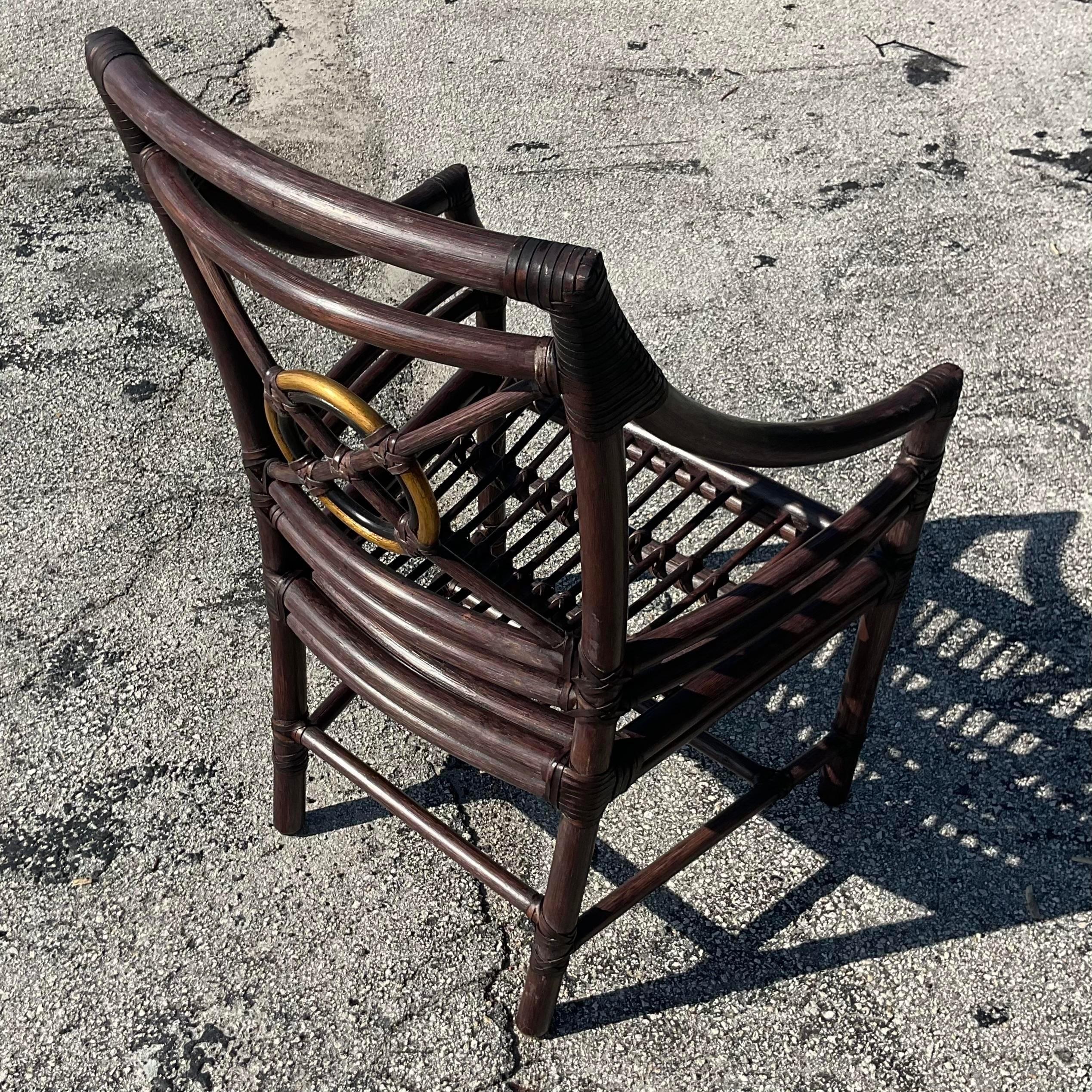20th Century Vintage Coastal McGuire Target Back Rattan Dining Chairs - Set of 8