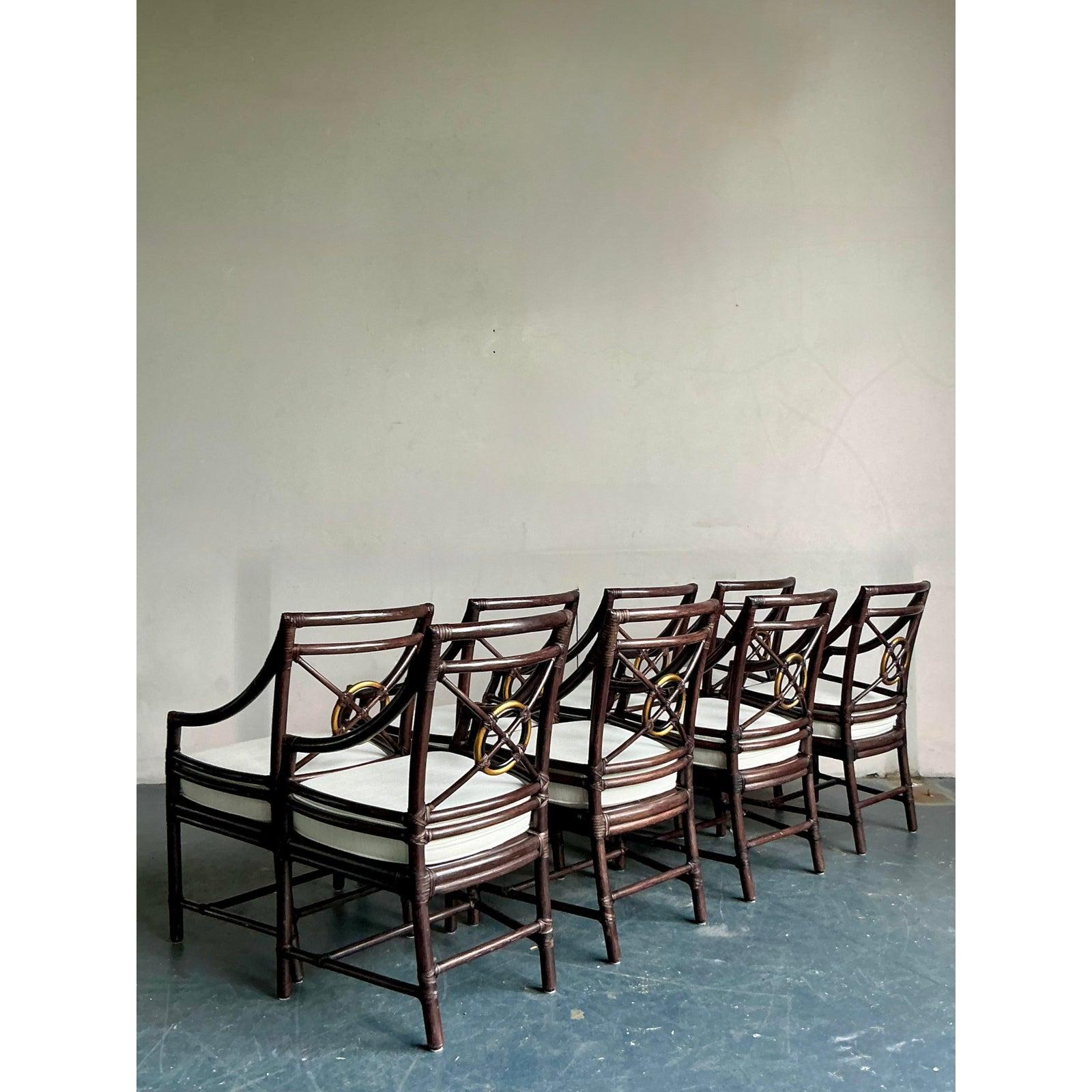 Ottone Sedie da pranzo in rattan con schienale a bersaglio McGuire Vintage By - Set di 8 sedie in vendita