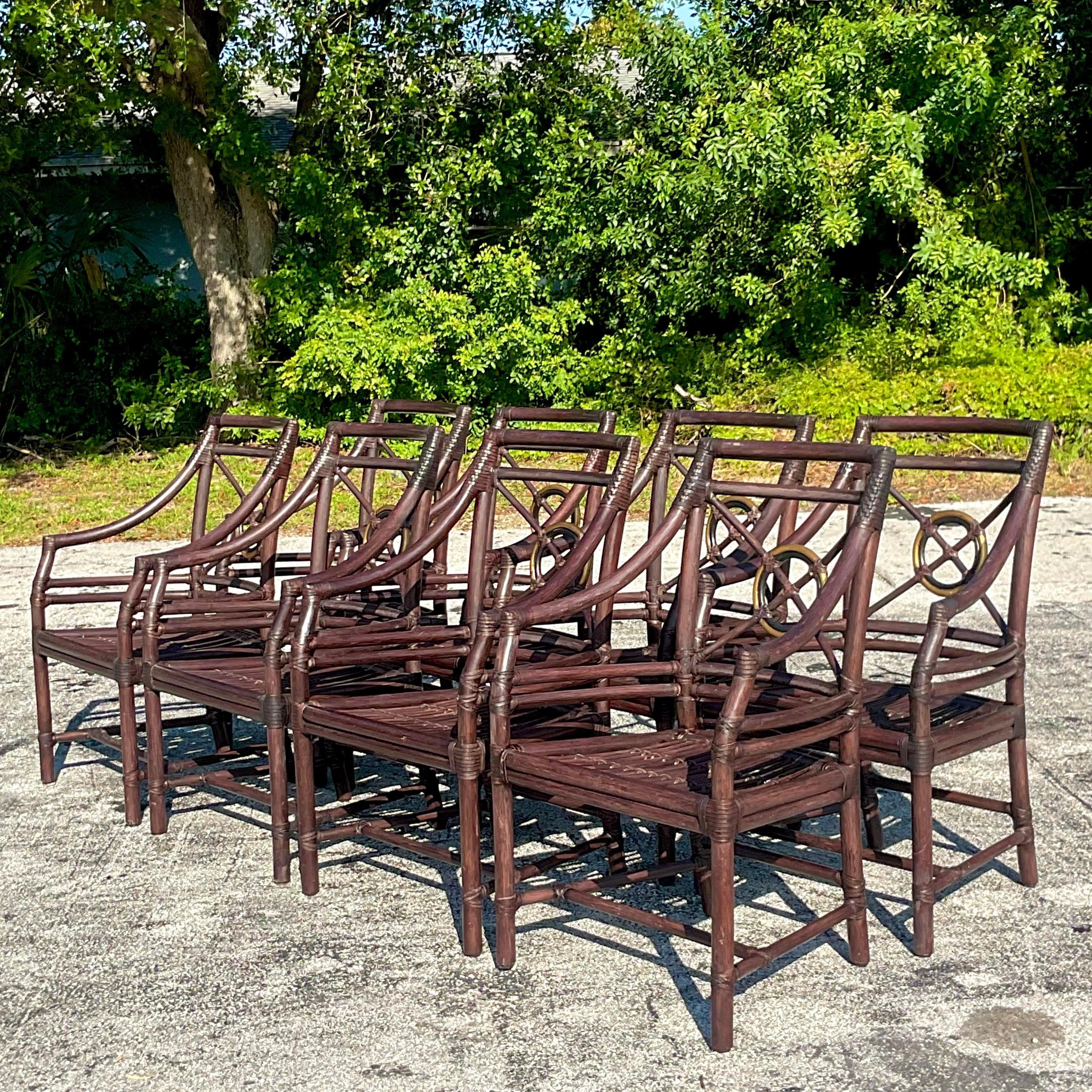 Vintage Coastal McGuire Target Back Rattan Dining Chairs - Set of 8 2