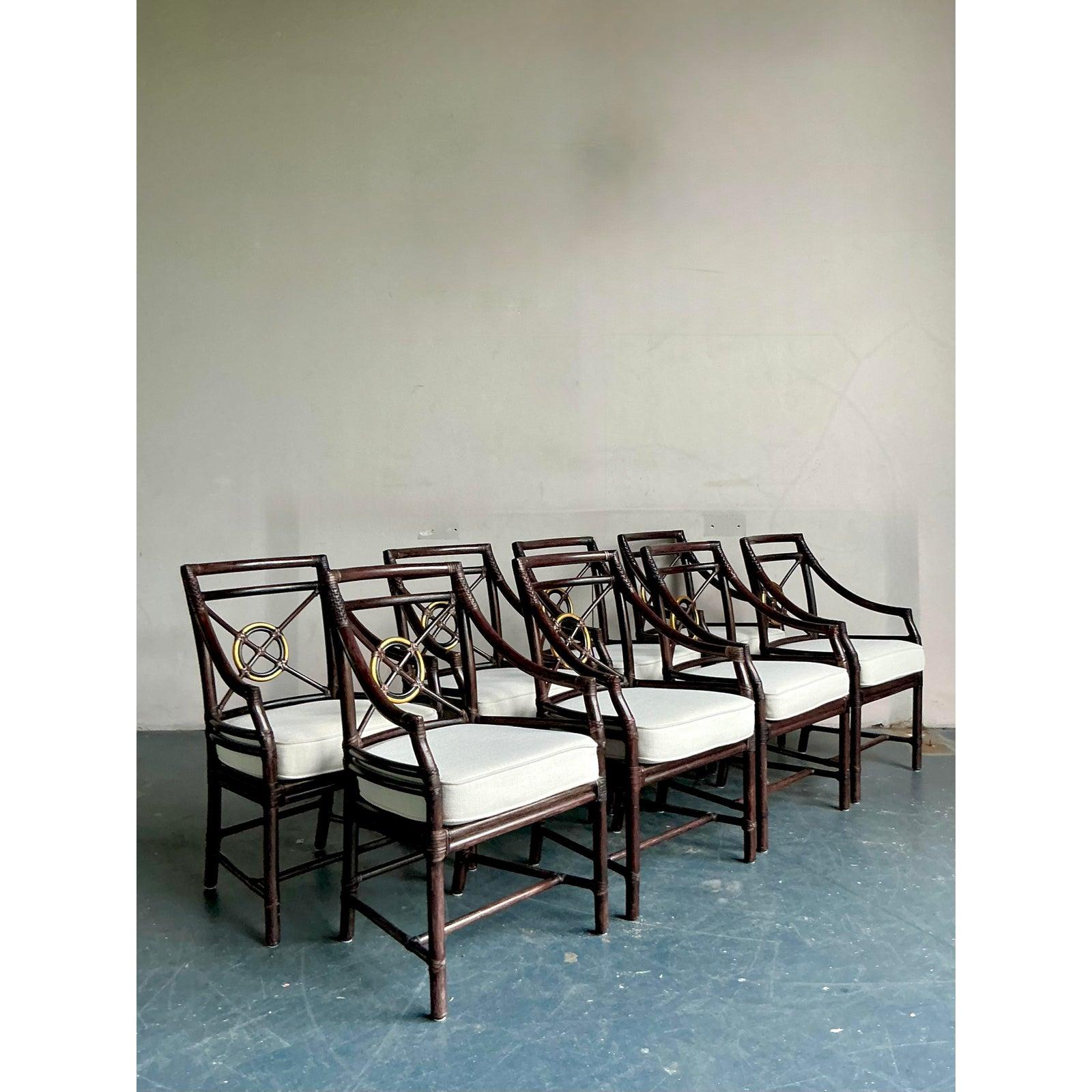 Sedie da pranzo in rattan con schienale a bersaglio McGuire Vintage By - Set di 8 sedie in vendita 1