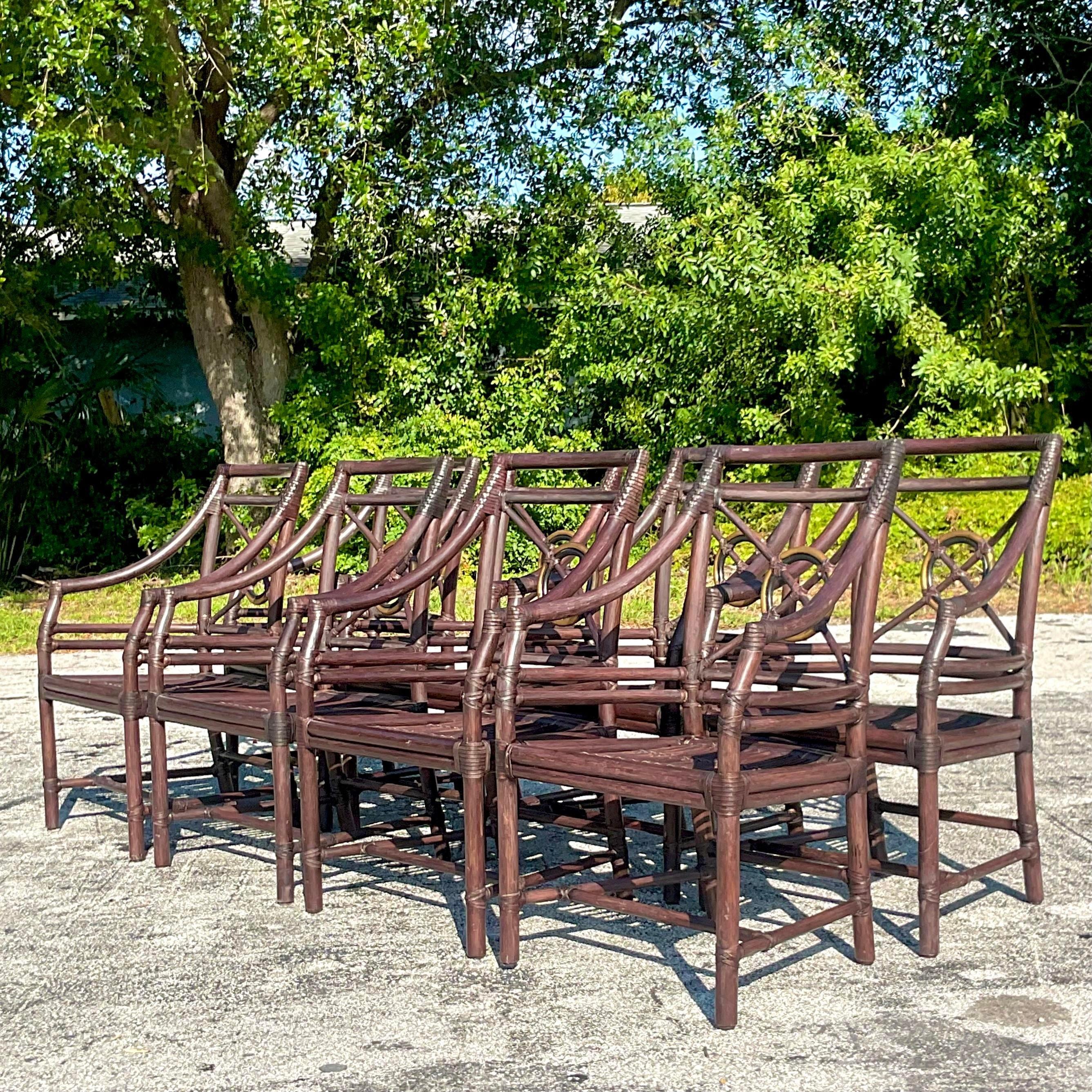 Vintage Coastal McGuire Target Back Rattan Dining Chairs - Set of 8 3