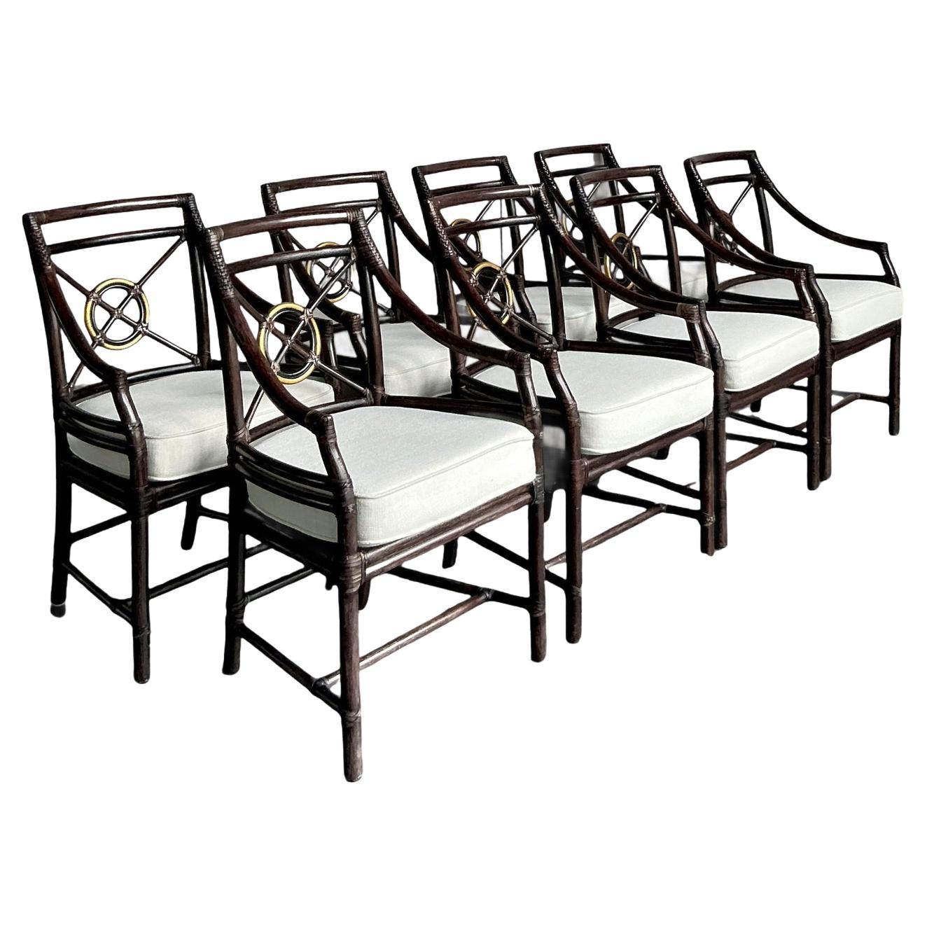 Sedie da pranzo in rattan con schienale a bersaglio McGuire Vintage By - Set di 8 sedie in vendita