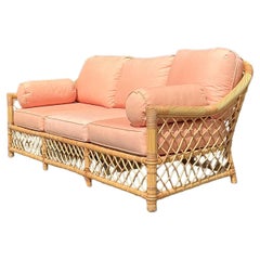 Vintage Coastal McGuire Trellis Rattan Sofa