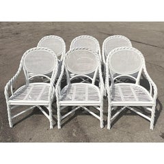 Vintage Coastal McGuire Twisted Rattan Dining Chairs, Set of Six