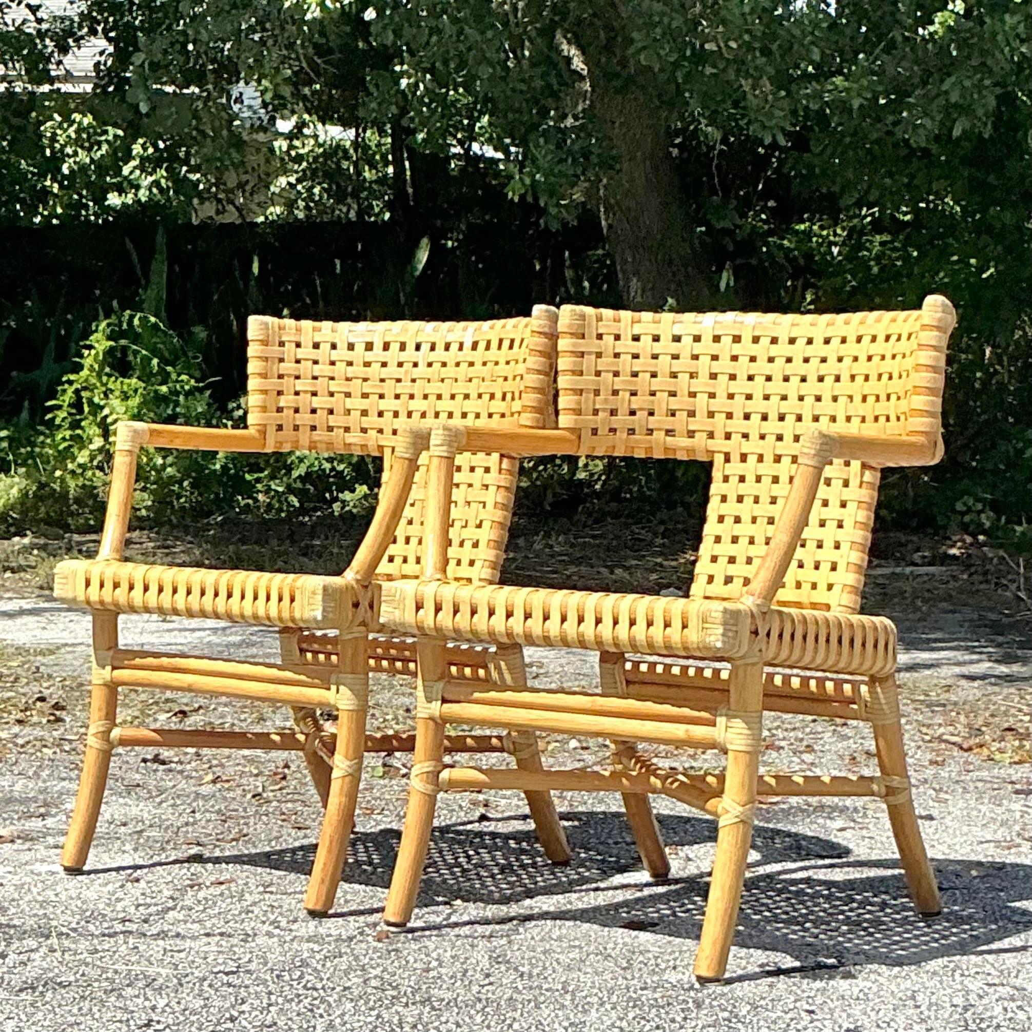 Vintage Coastal McGuire Woven Leather Klismos Chairs - a Pair In Good Condition In west palm beach, FL