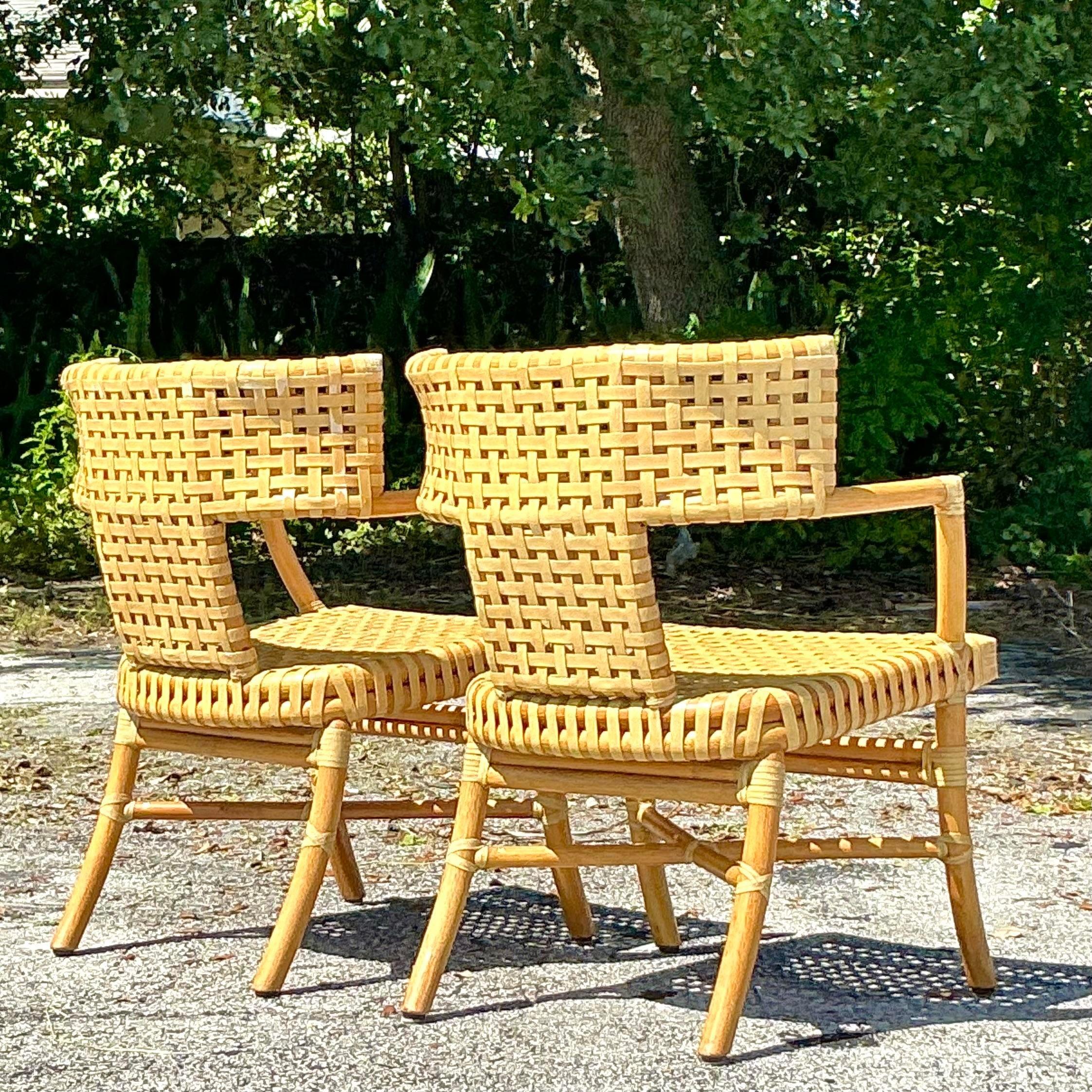 Vintage Coastal McGuire Woven Leather Klismos Chairs - a Pair 1