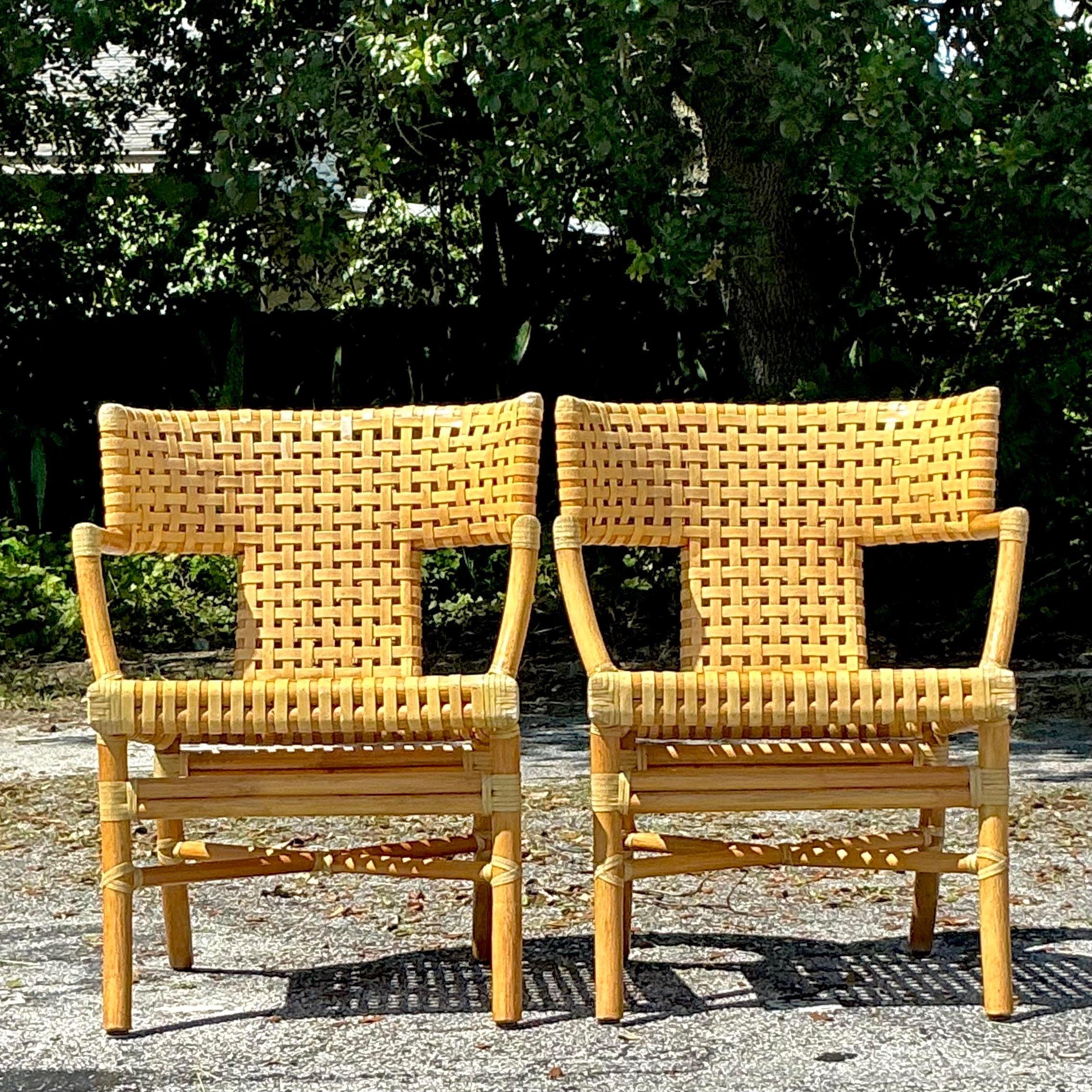 Vintage Coastal McGuire Woven Leather Klismos Chairs - a Pair 2