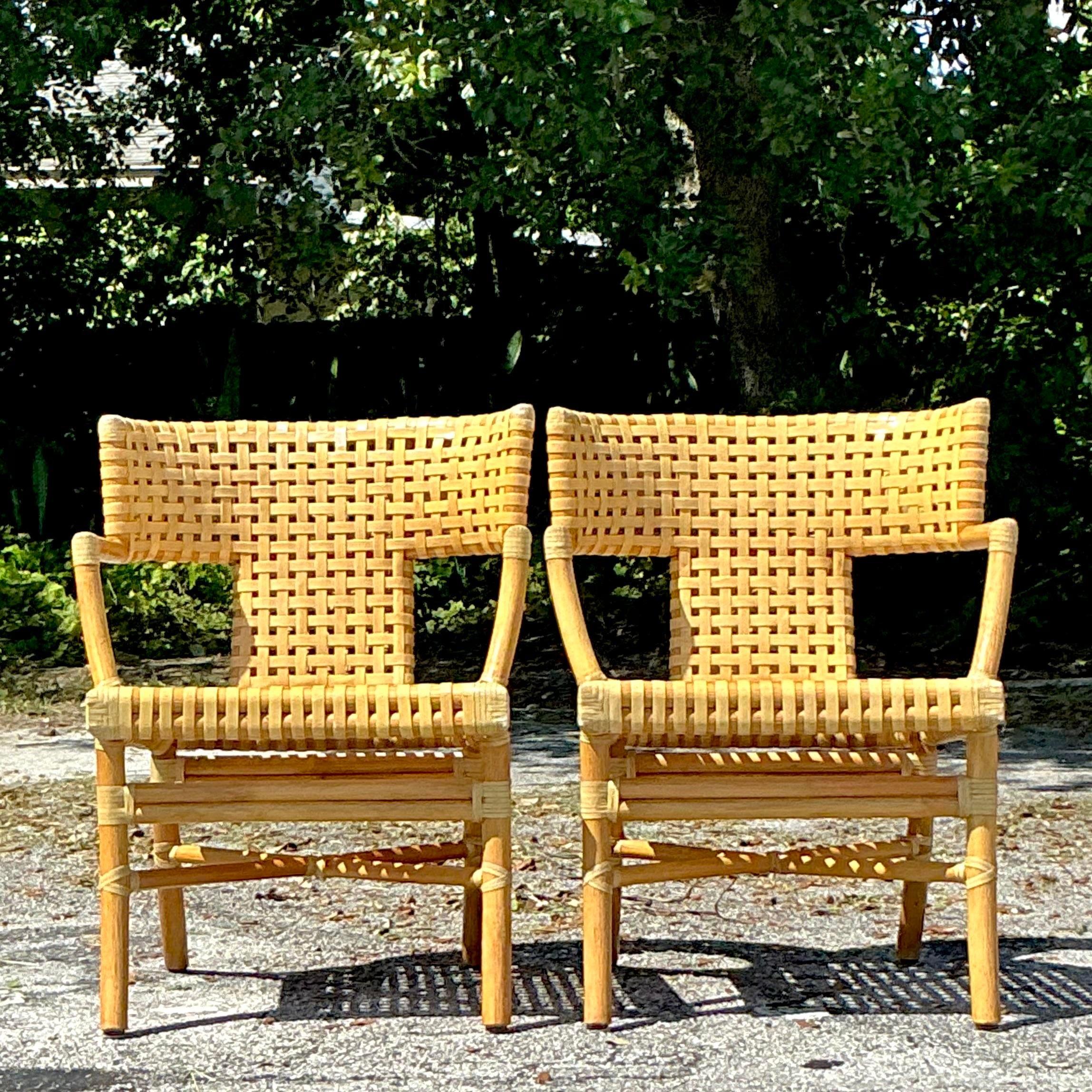 Vintage Coastal McGuire Woven Leather Klismos Chairs - a Pair 3