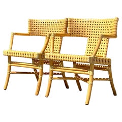 Vintage Coastal McGuire Woven Leather Klismos Chairs - a Pair