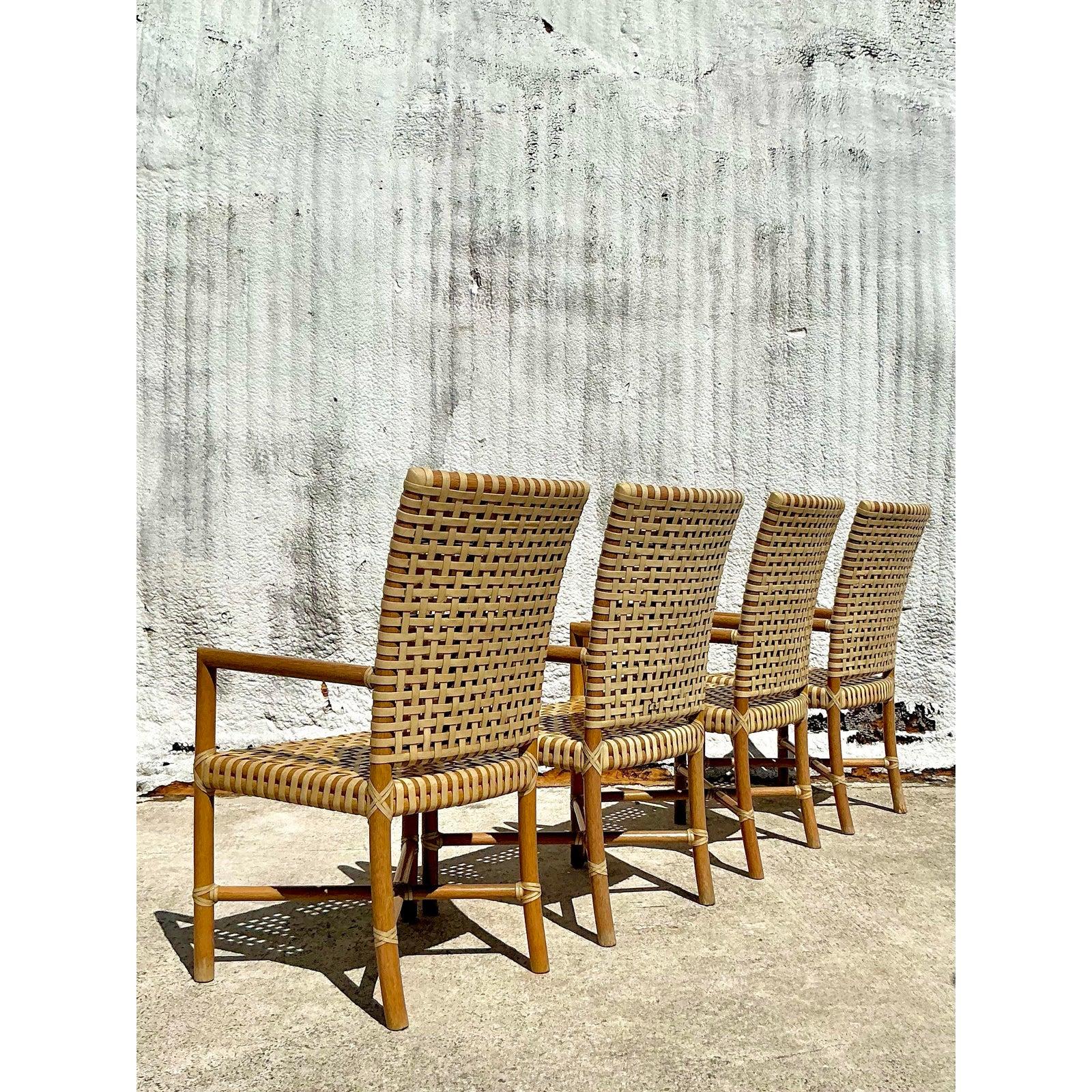 Sedie da pranzo vintage in pelle di vitello intrecciata McGuire - Set di 4 in vendita 3