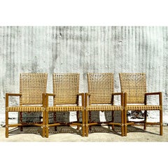 Vintage Coastal McGuire Woven Rawhide Dining Chairs - Set of 4