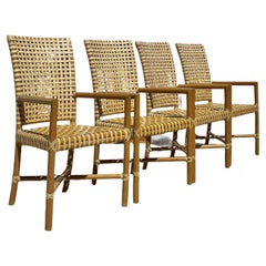 Vintage Coastal McGuire Woven Rawhide Dining Chairs - Set of 4