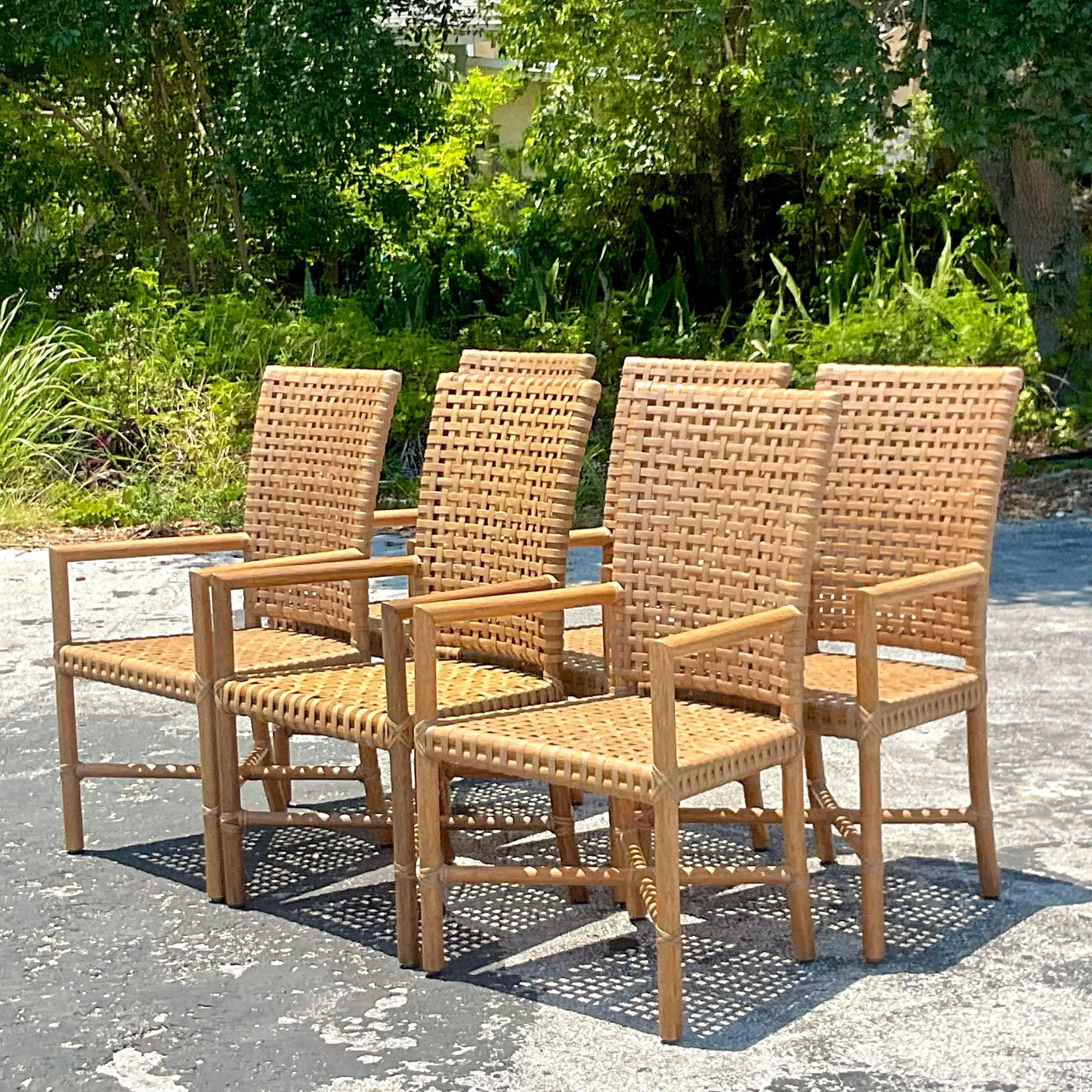 Vintage Coastal McGuire Woven Rawhide Dining Chairs, Set of 6 4