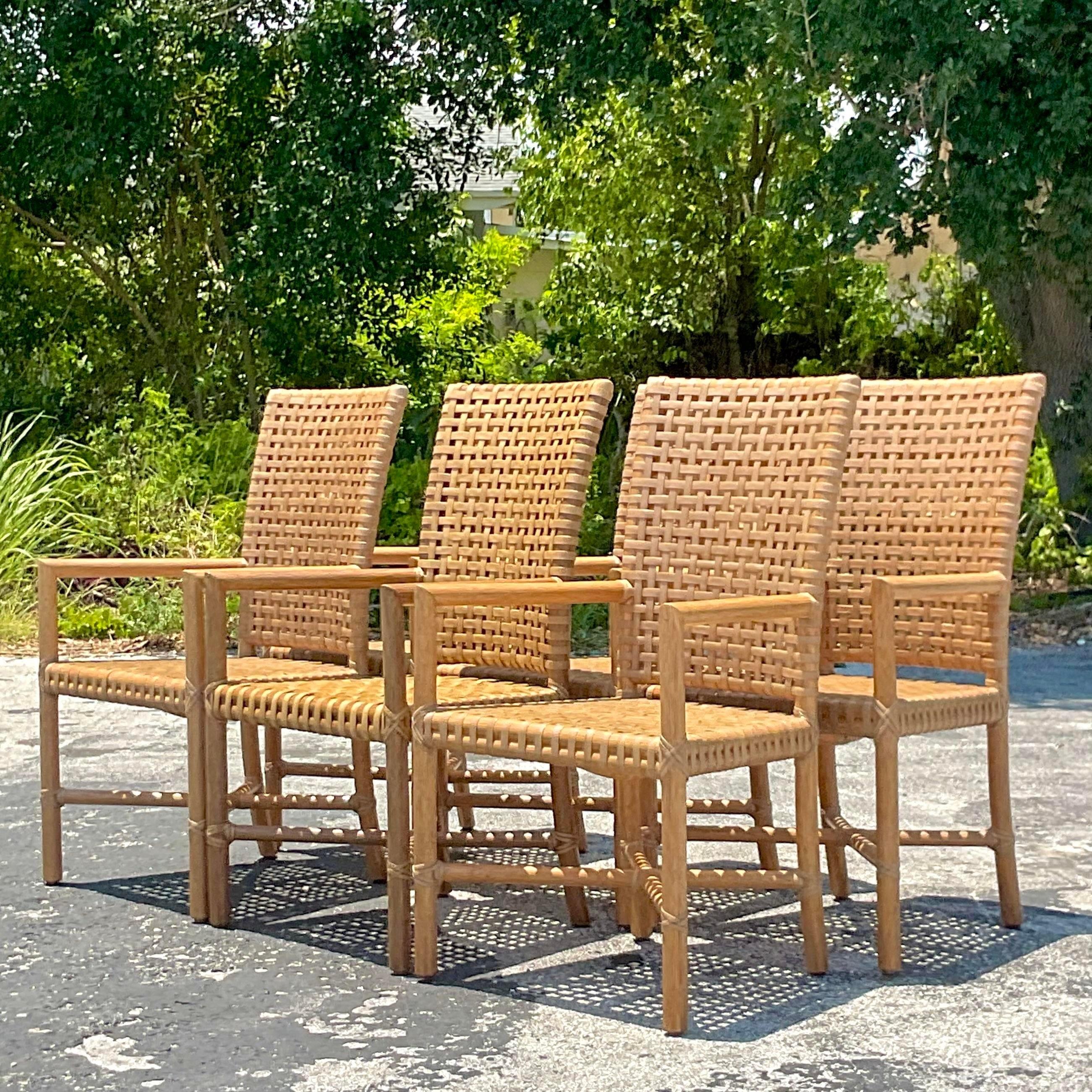 Vintage Coastal McGuire Woven Rawhide Dining Chairs, Set of 6 5