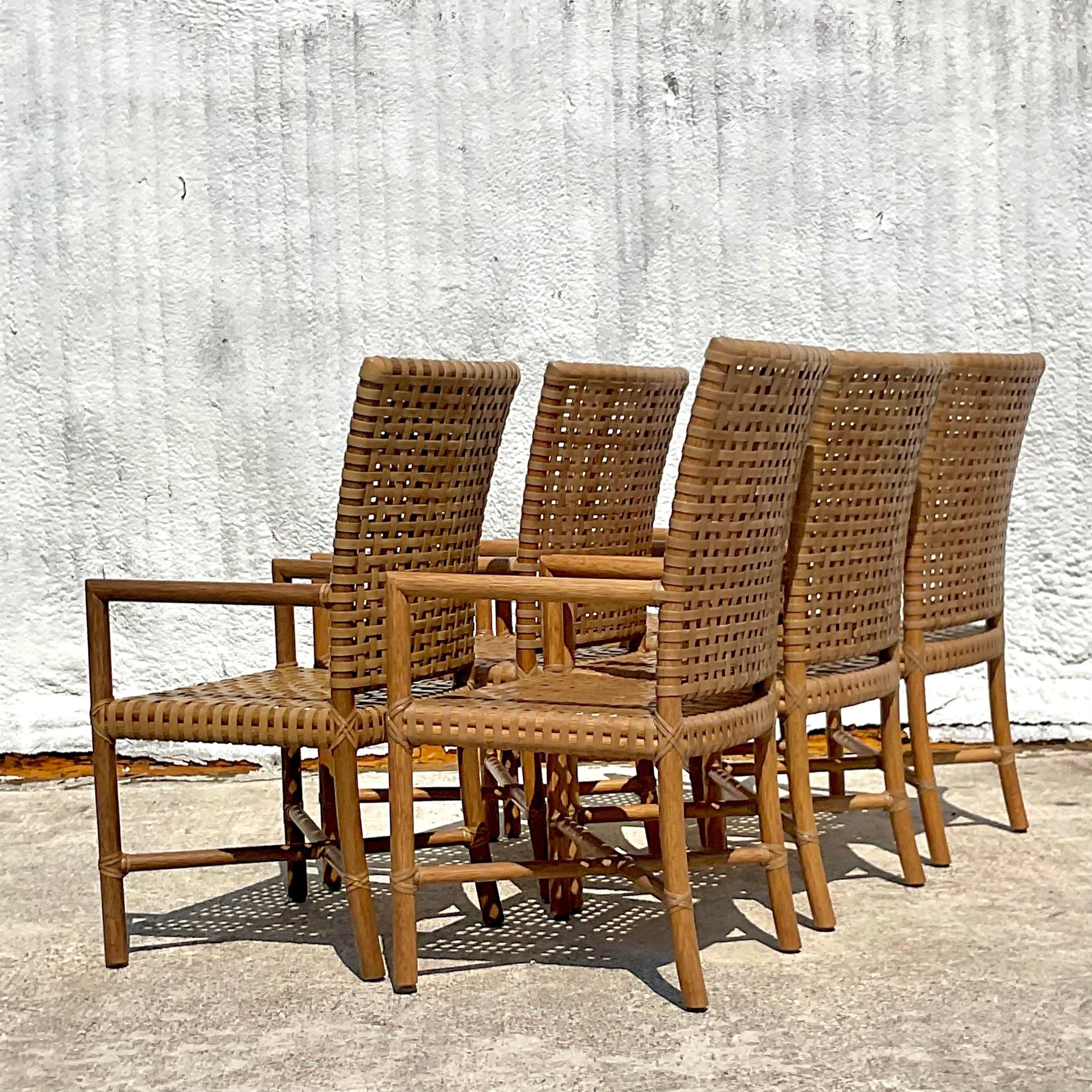 Vintage Coastal McGuire Woven Rawhide Dining Chairs, Set of 6 1