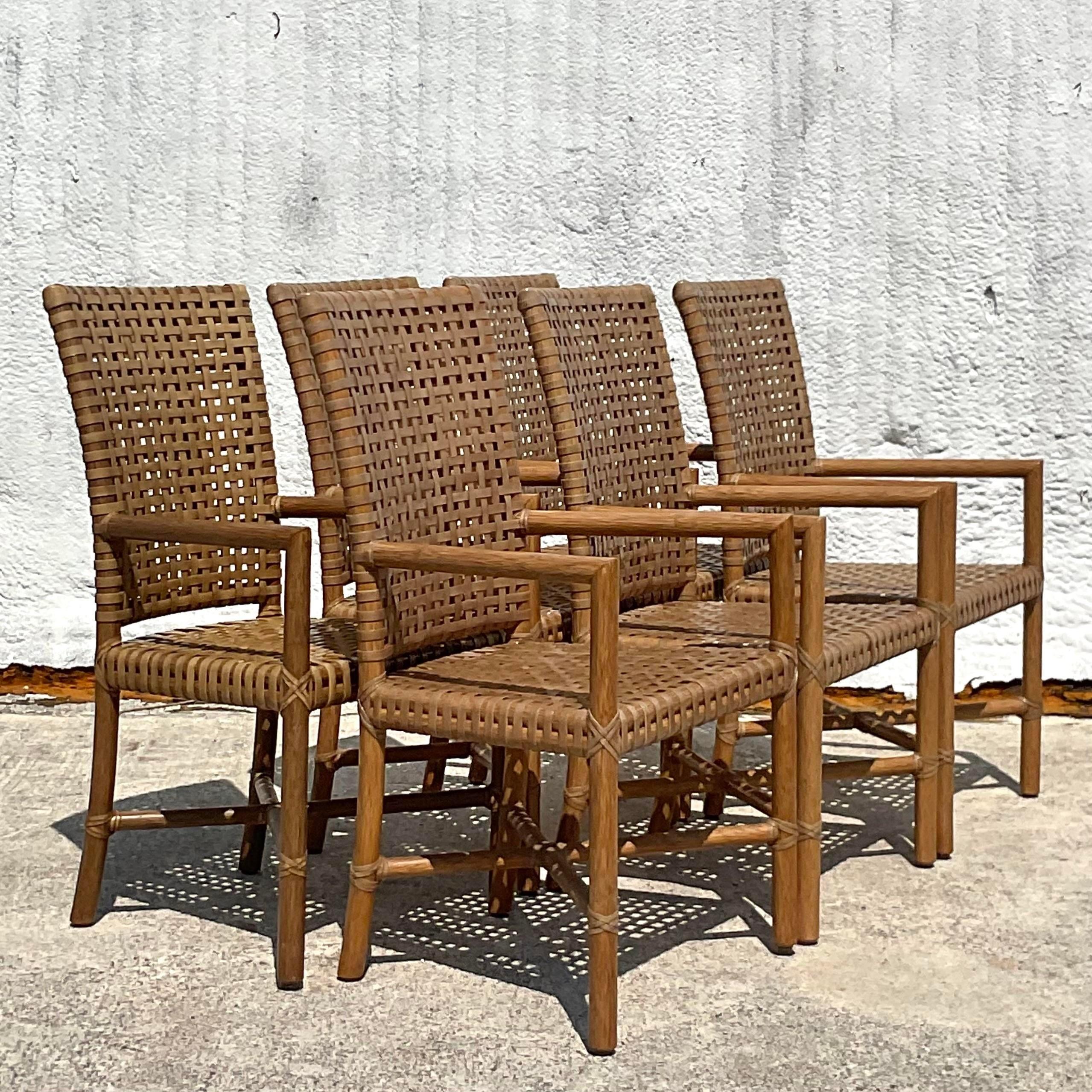 Vintage Coastal McGuire Woven Rawhide Dining Chairs, Set of 6 2