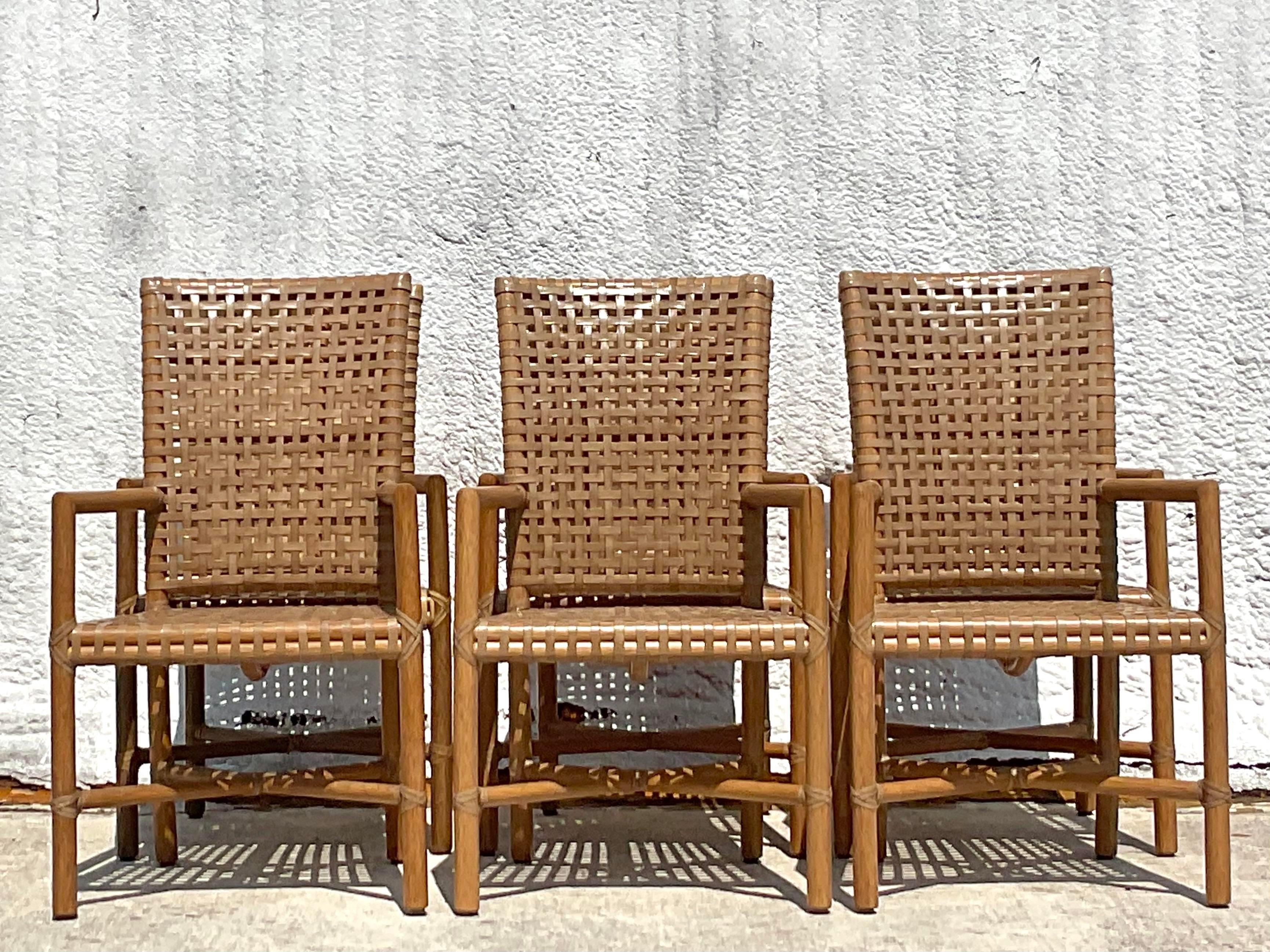 Vintage Coastal McGuire Woven Rawhide Dining Chairs, Set of 6 3