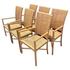 Vintage Coastal McGuire Woven Rawhide Dining Chairs, Set of 6