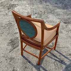 Vintage Coastal Medallion Back Rattan Dining Chairs After McGuire - Set of 6