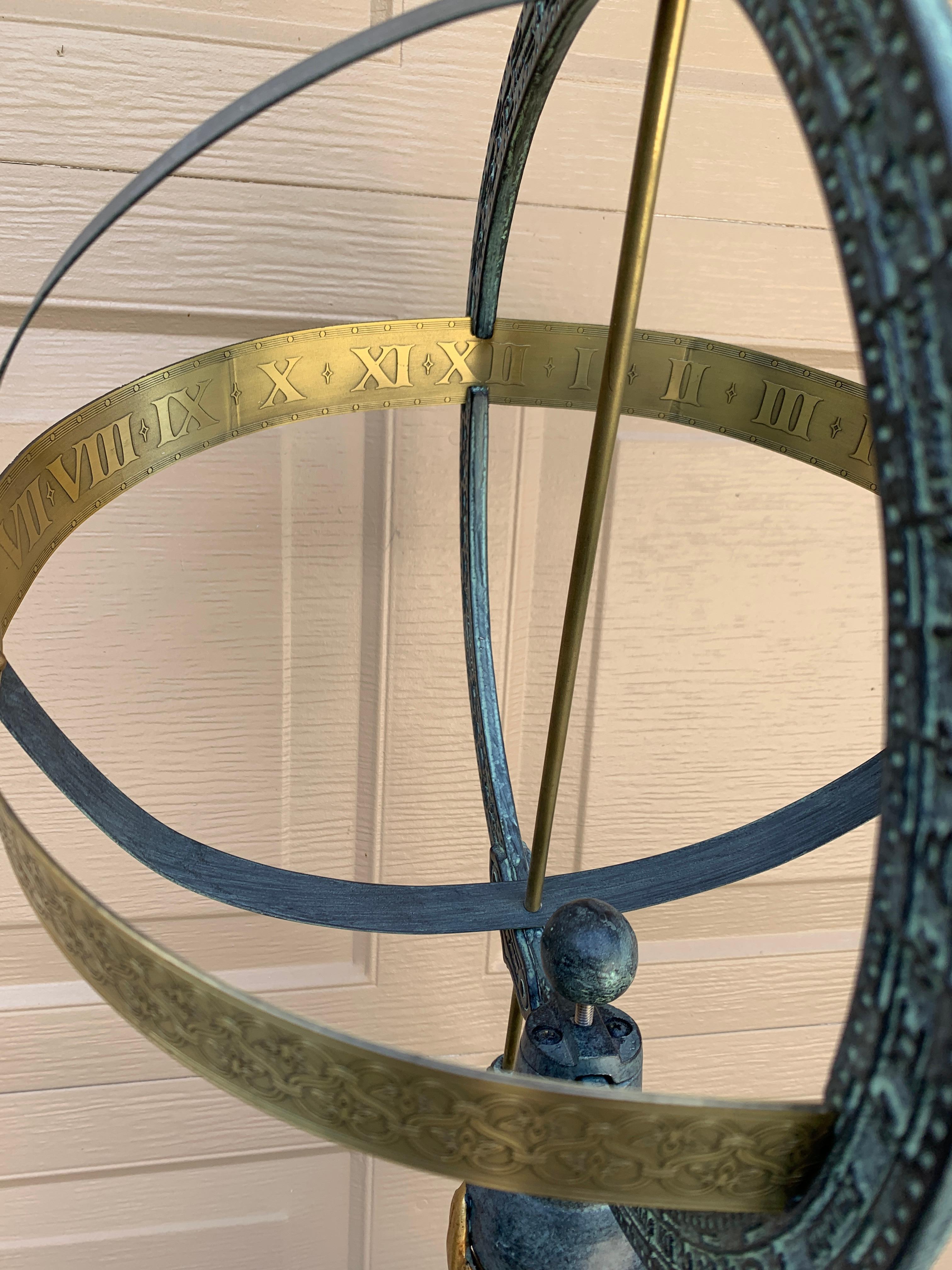 Vintage Coastal Mermaid on Dolphin Garden Armillary Sundial For Sale 4