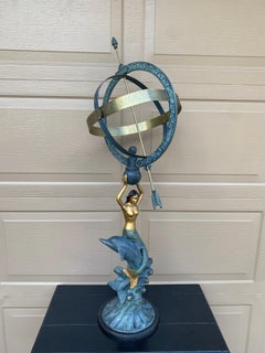Vintage Coastal Mermaid on Dolphin Garden Armillary Sundial